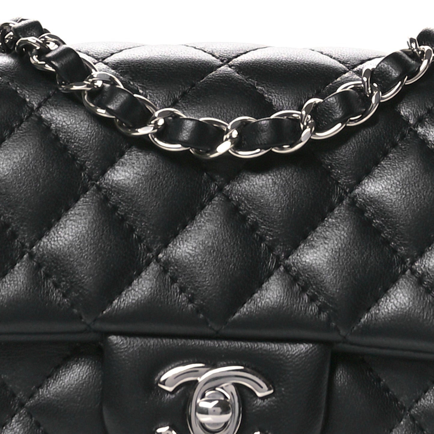 Lambskin Quilted Mini Rectangular Flap Black