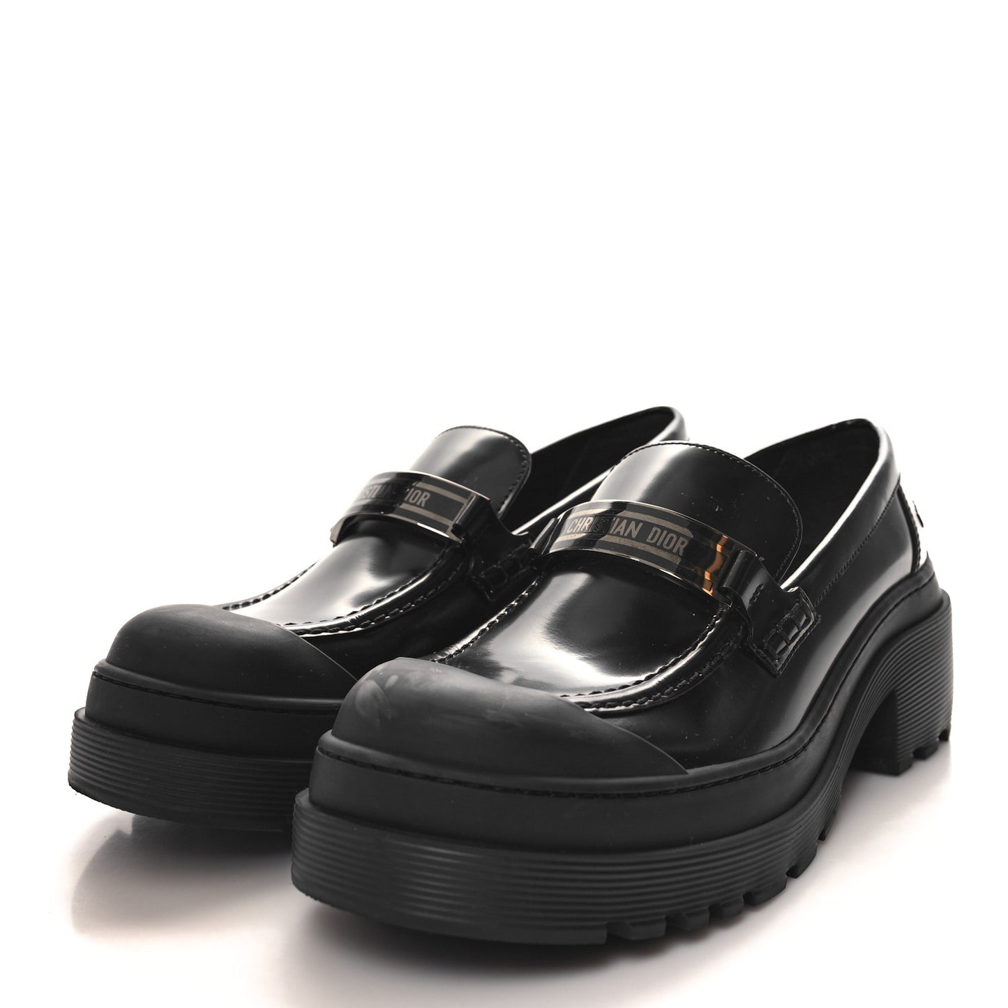 Brushed Calfskin Dior Code Lug Sole Platform 35mm Loafers 40 Black