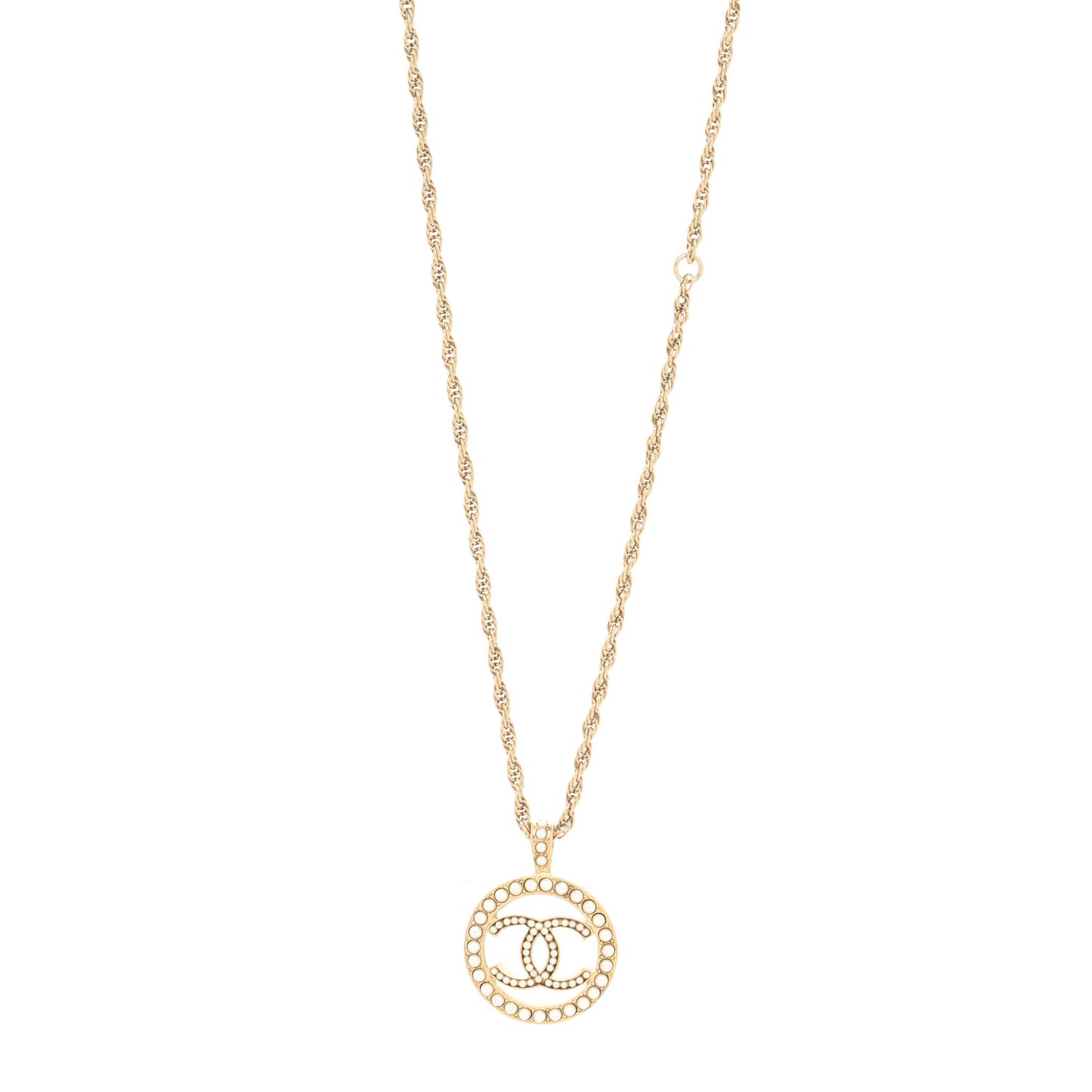 Pearl CC Round Pendant Necklace Gold