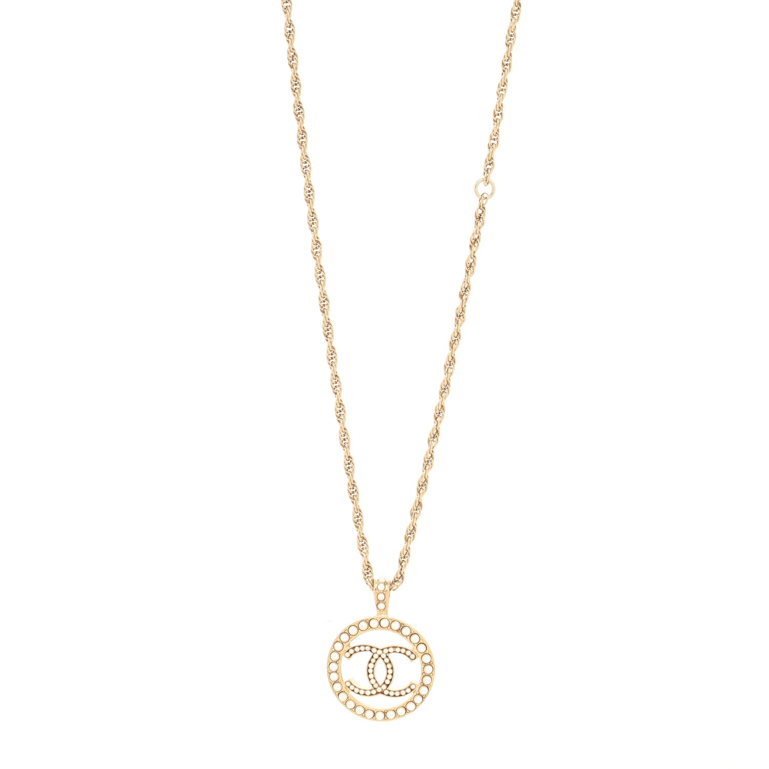 Chanel Pearl CC Round Pendant Necklace Gold 1 of 3