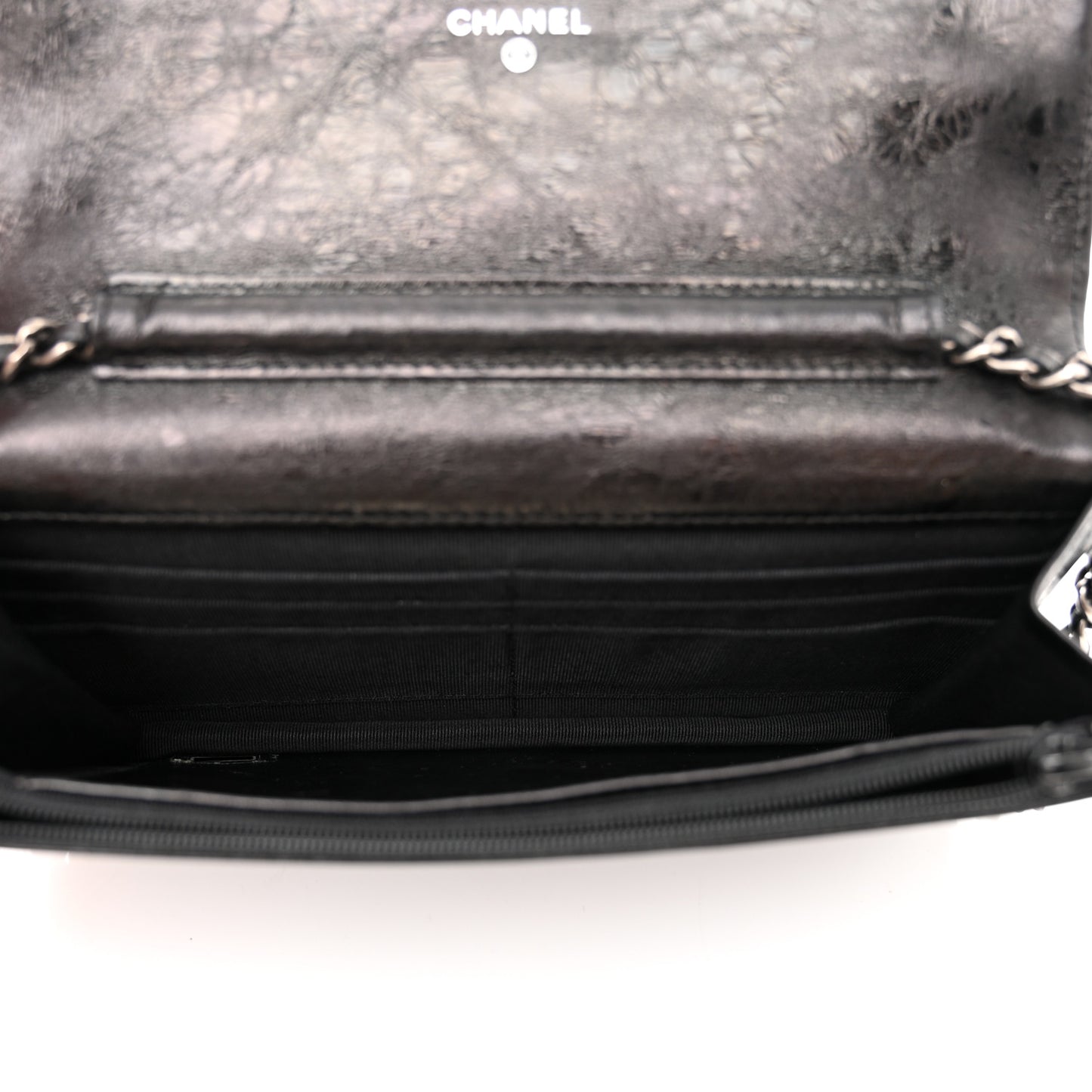 Metallic Aged Calfskin Quilted Reissue Wallet On Chain WOC Black