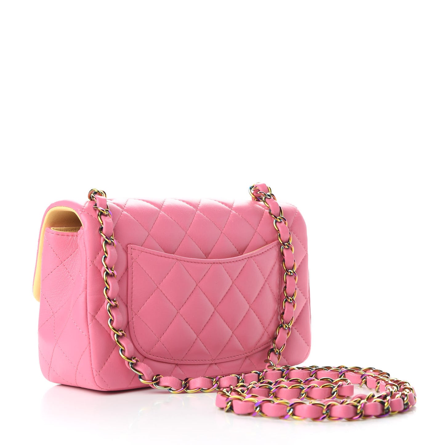 Lambskin Quilted Mini Rectangular Flap Pink Yellow