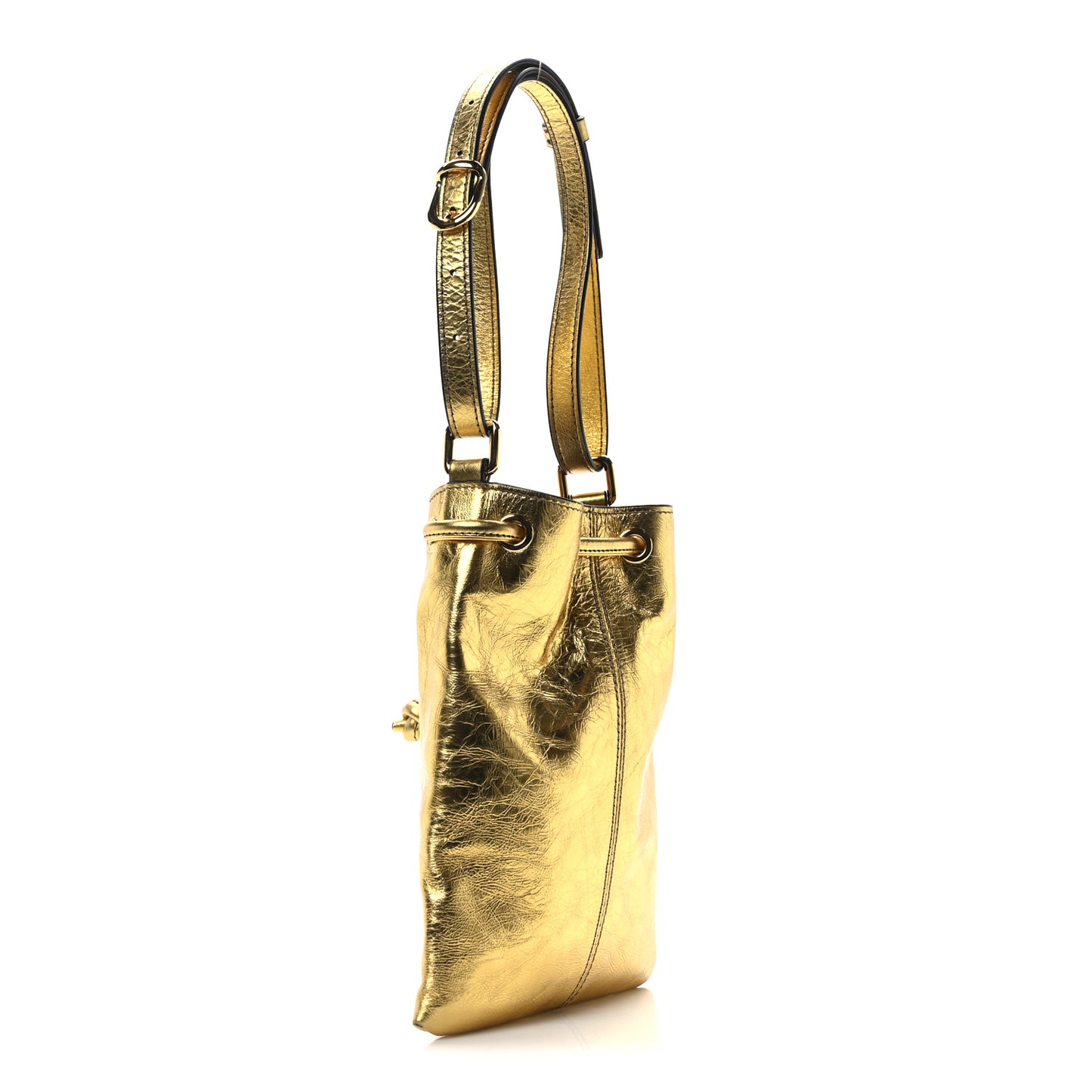 Metallic Calfskin Cecilia Small Bucket Bag Gold