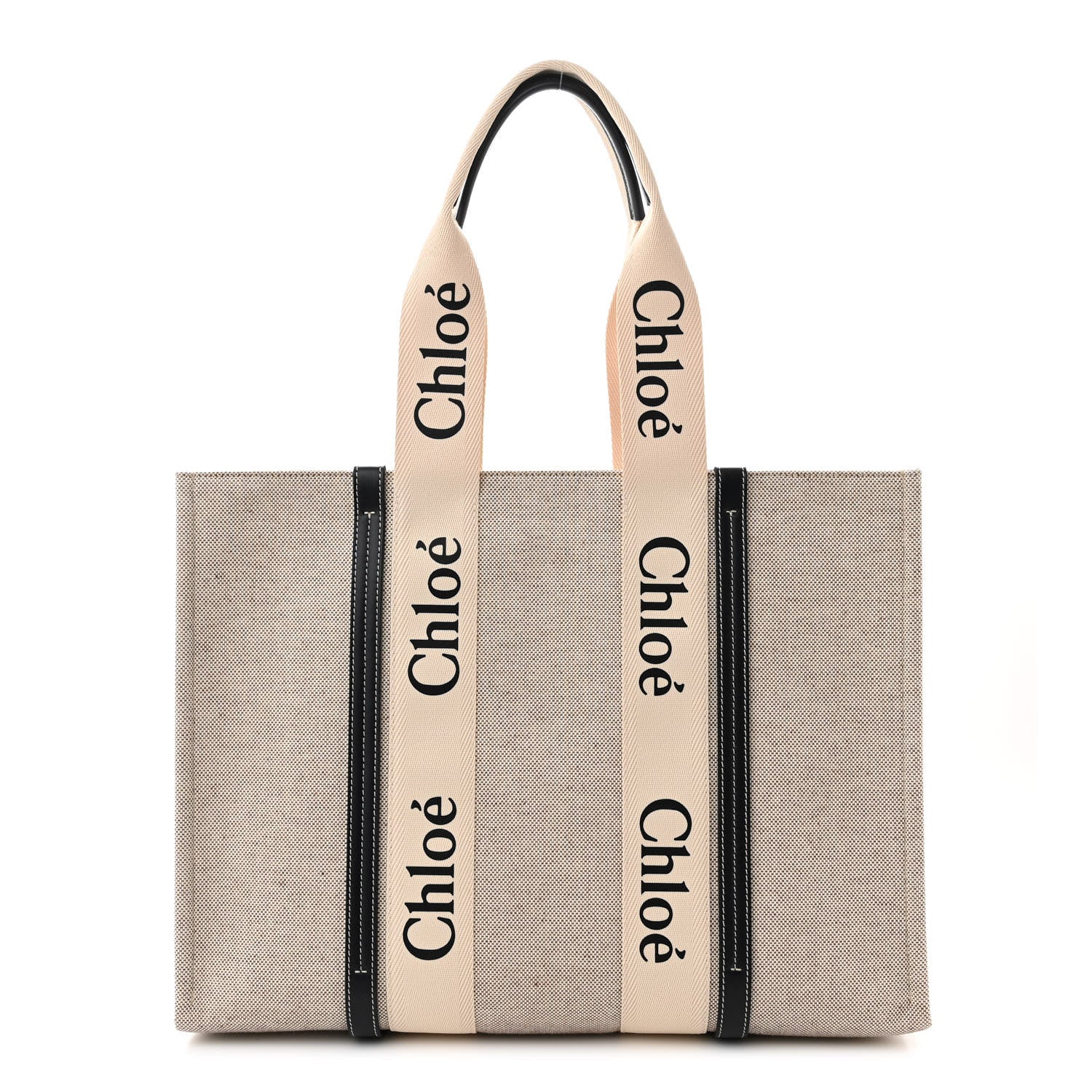 Chloe Cotton Calfskin Large Woody Ribbon Tote White Blue 1 of 10