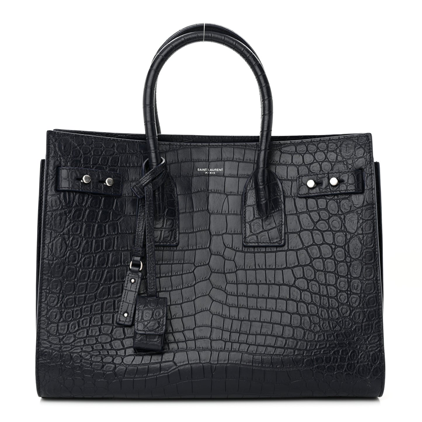 Calfskin Crocodile Embossed Small Supple Sac de Jour Navy