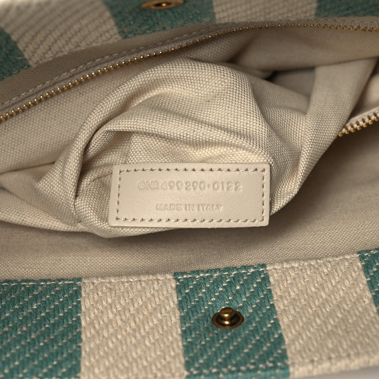 Cotton Linen Calfskin Striped Rive Gauche Tote Water Green