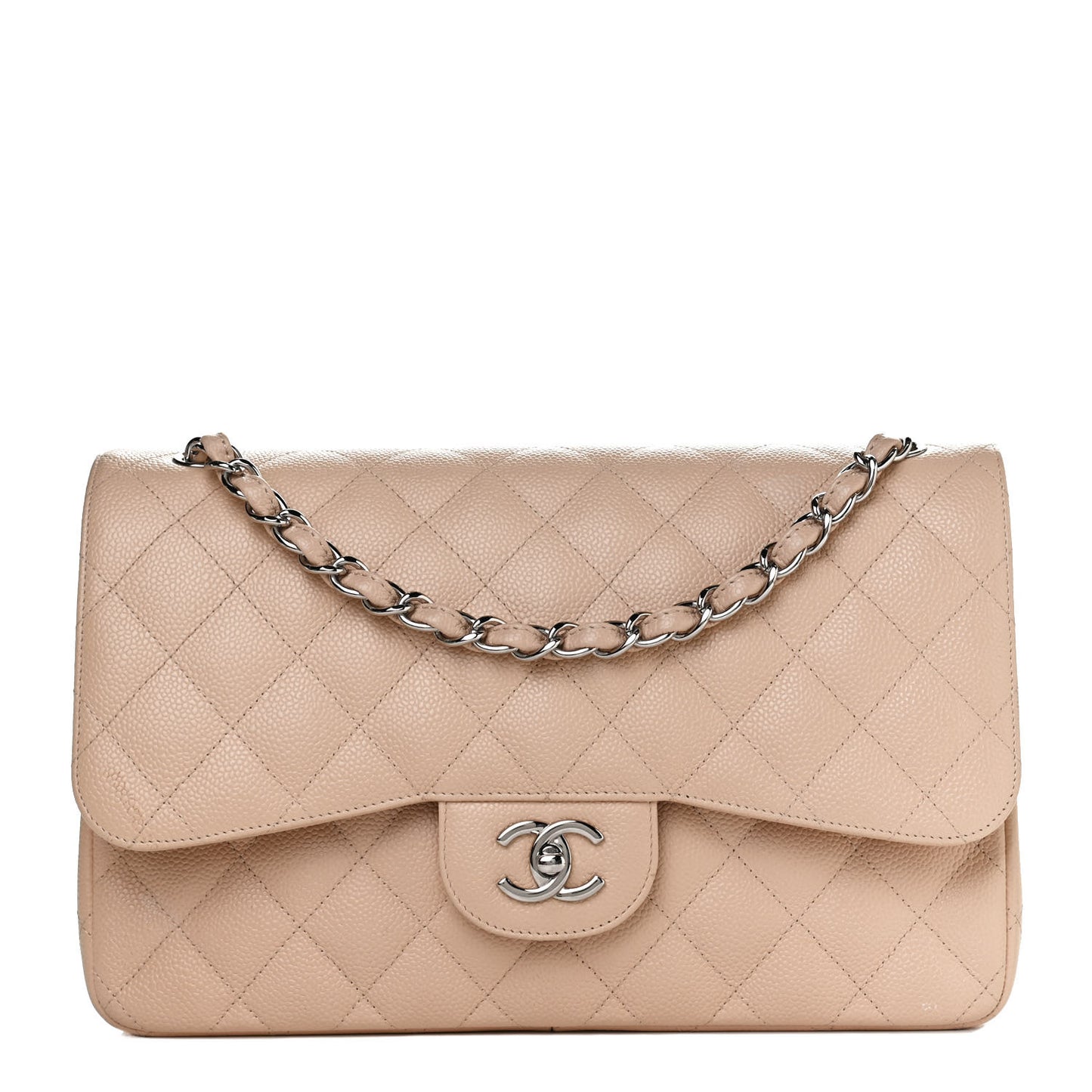 Caviar Quilted Jumbo Double Flap Beige Clair