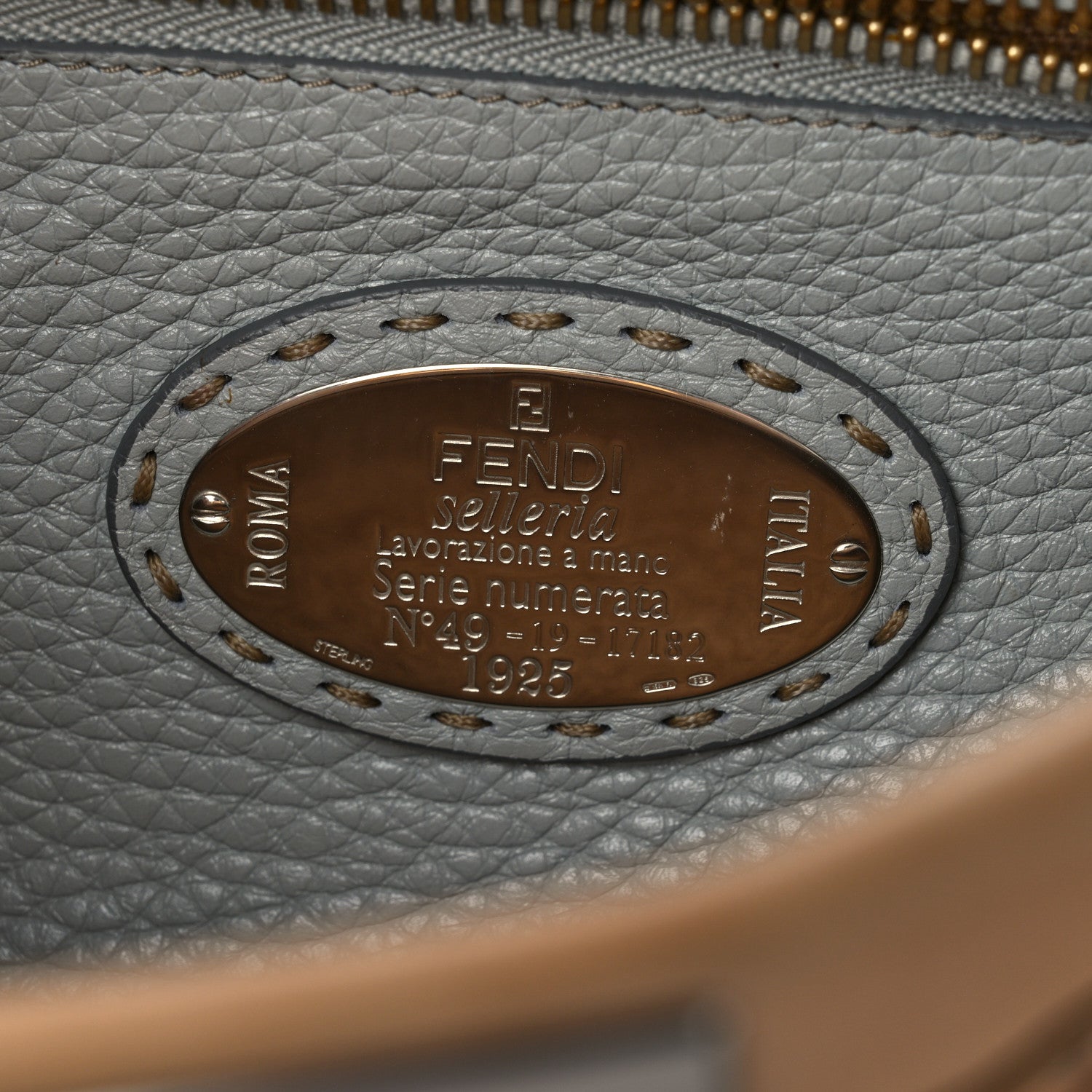 Fendi Vitello Saddle Cuoio Romano Selleria Medium Peekaboo Iconic Satchel Fango Acqua 7 of 16