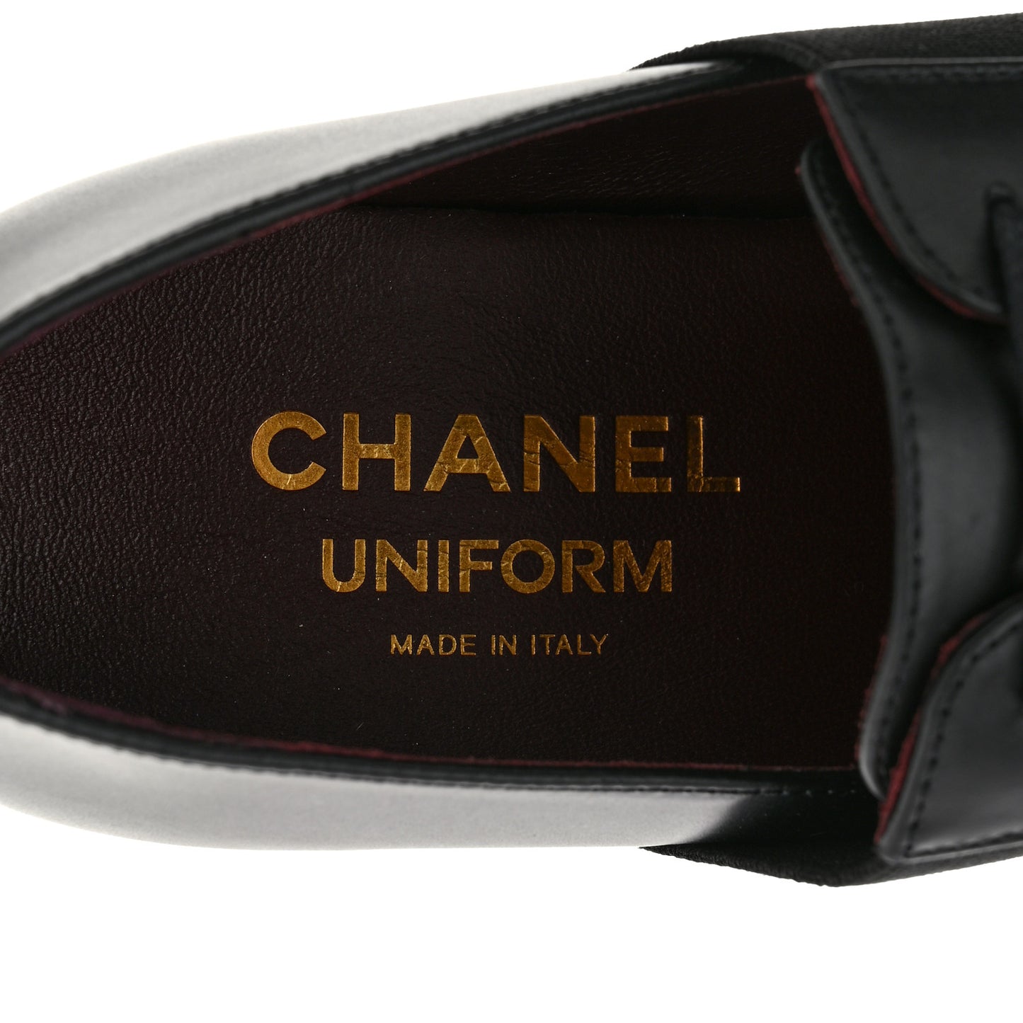 Calfskin Elastic Lace Up Cap Toe CC Loafers 36 Black