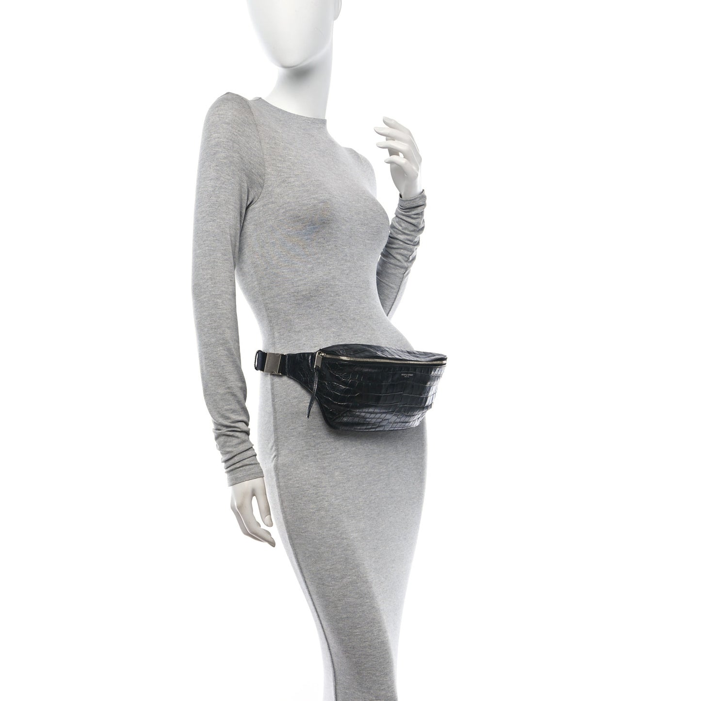 Calfskin Crocodile Embossed Monogram Belt Bag Black