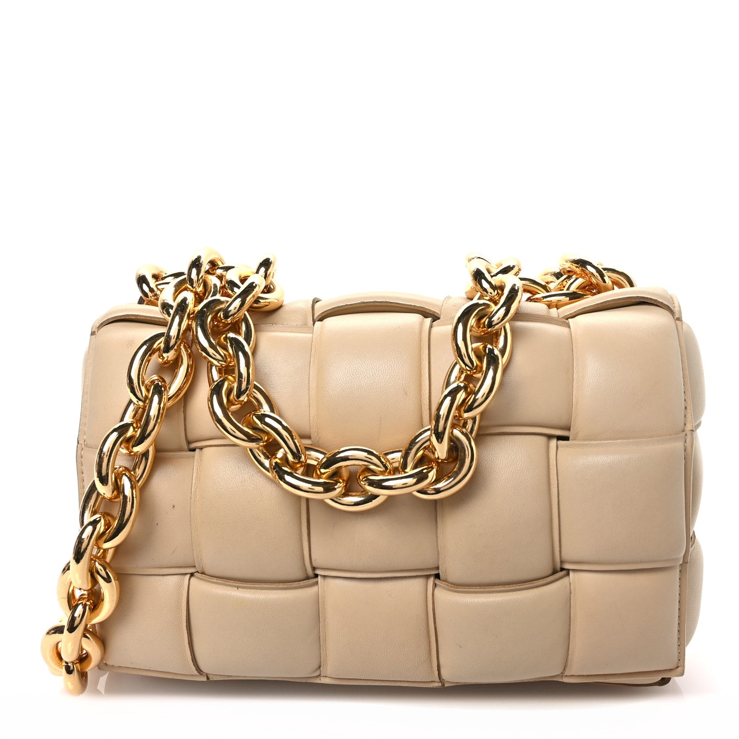 Lambskin Maxi Intrecciato Padded Chain Cassette Crossbody Bag Porridge