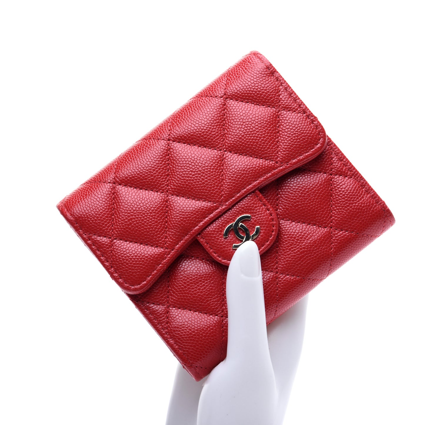 Caviar Quilted Small Flap Wallet Red