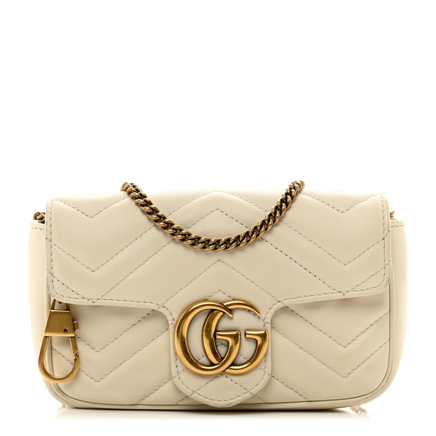 Calfskin Matelasse Super Mini GG Marmont Shoulder Bag White
