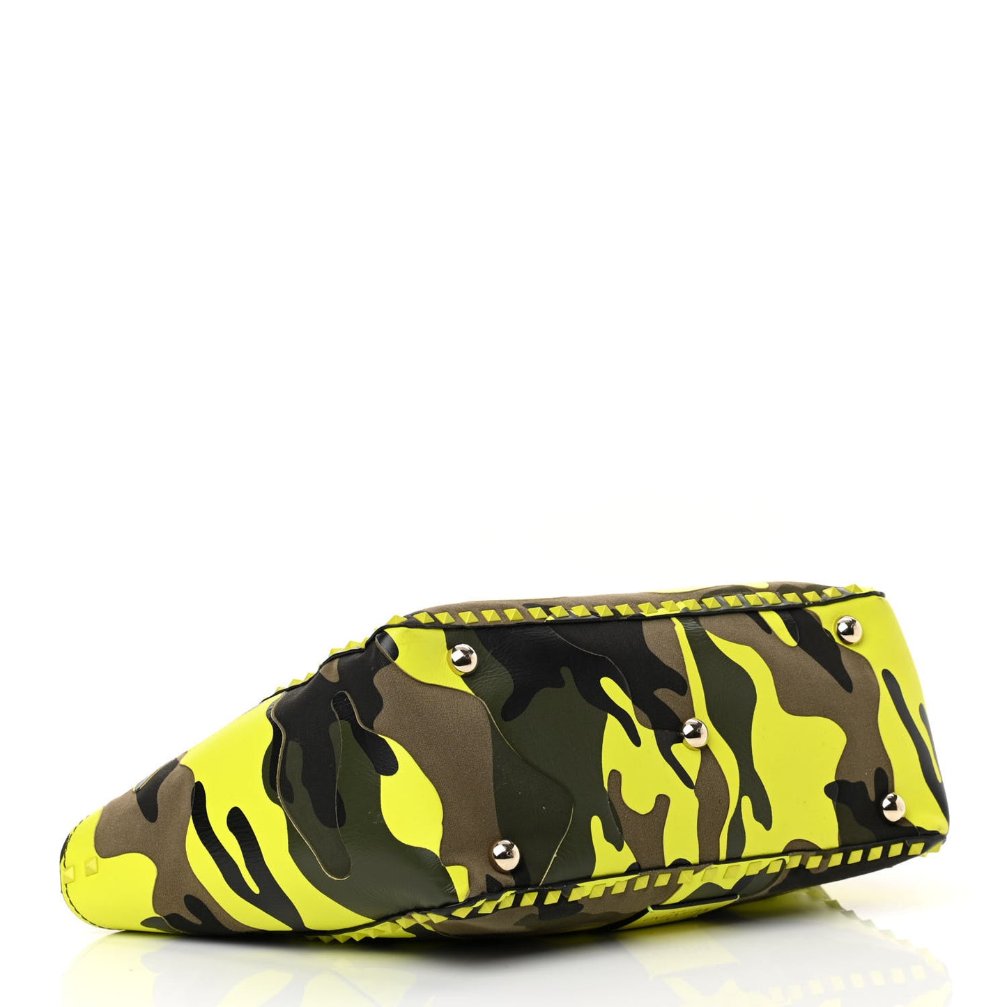 Nappa Canvas Camouflage Medium Rockstud Tote Green Fluo Yellow