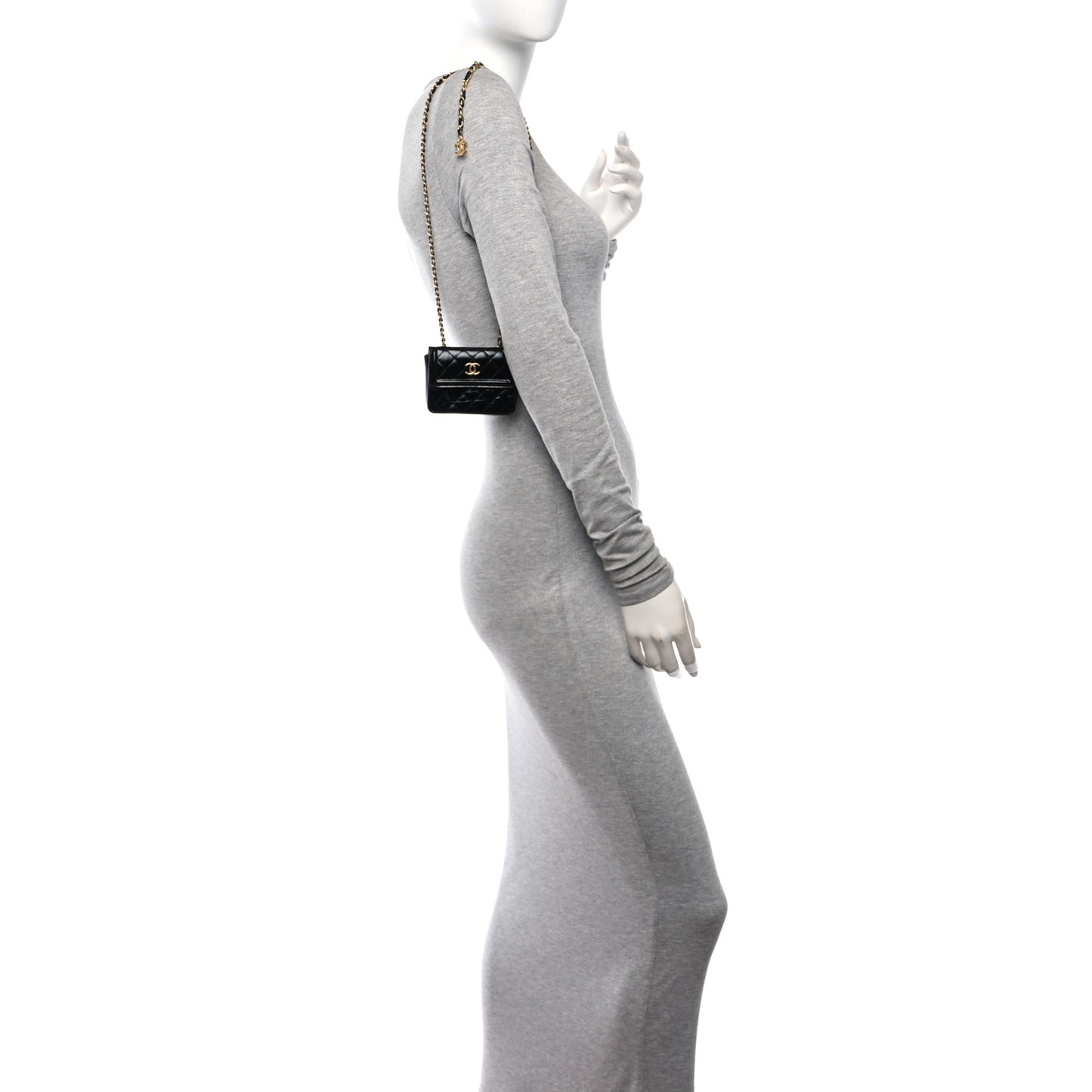 Shiny Aged Calfskin Quilted Waist Belt Bag Black