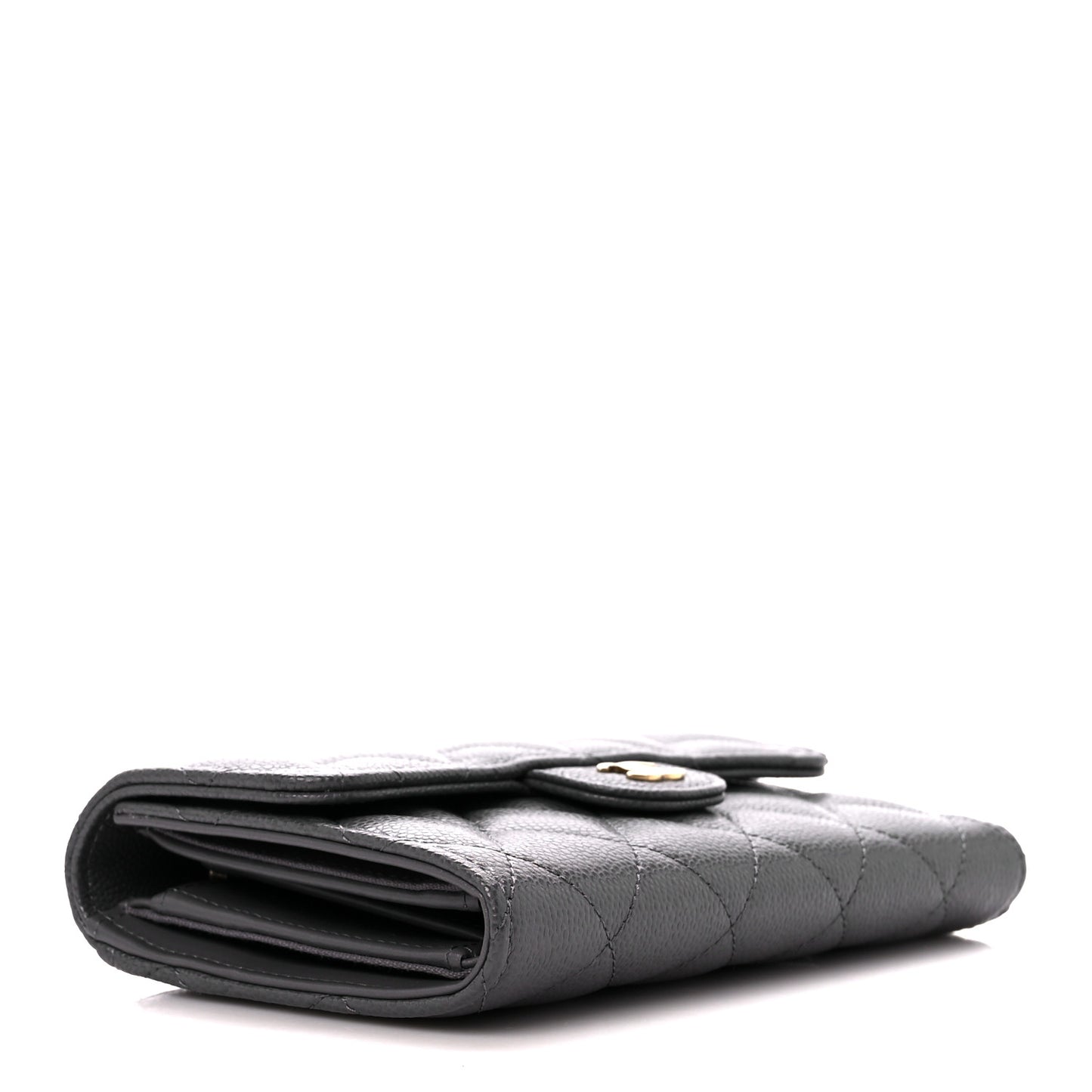 Caviar Quilted Medium Flap Wallet Grey
