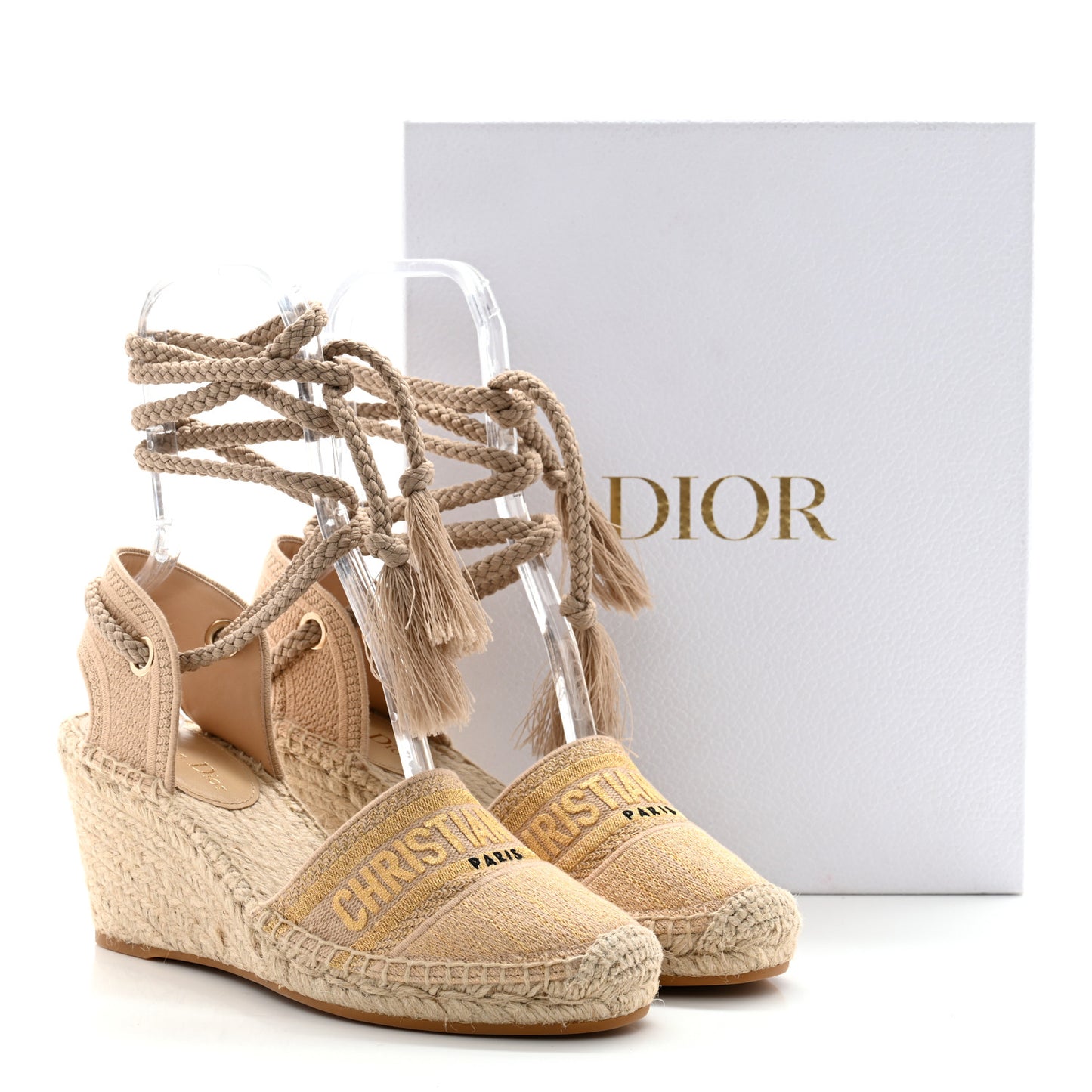 Canvas Embroidered Granville Ankle Tie Espadrille Wedges 40.5 Cream