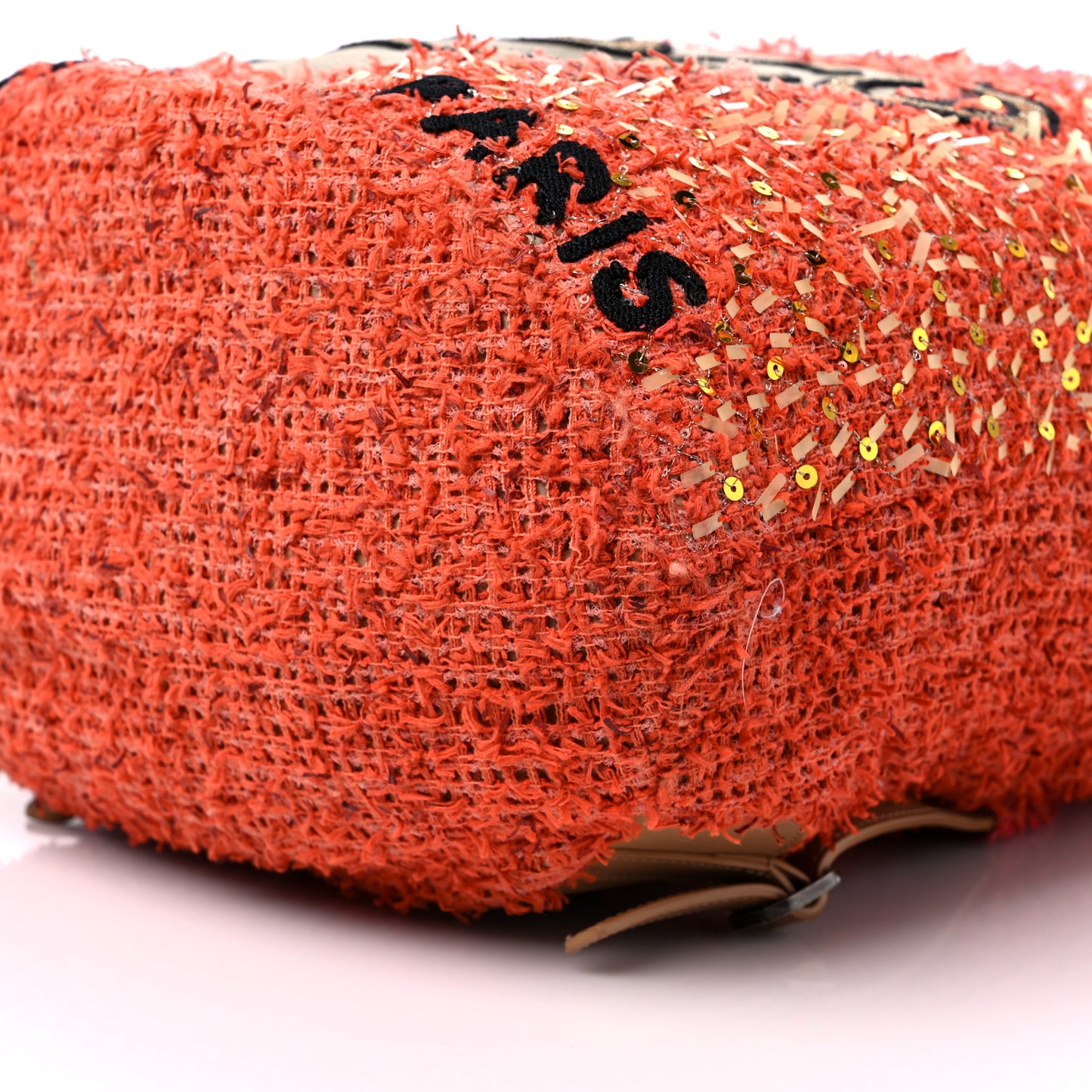 Tweed Sequins Embroidered Cubano Trip Backpack Orange Coral