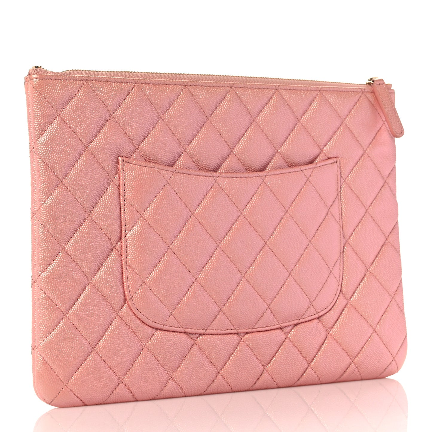 Iridescent Caviar Quilted Medium Cosmetic Case Rose Pink