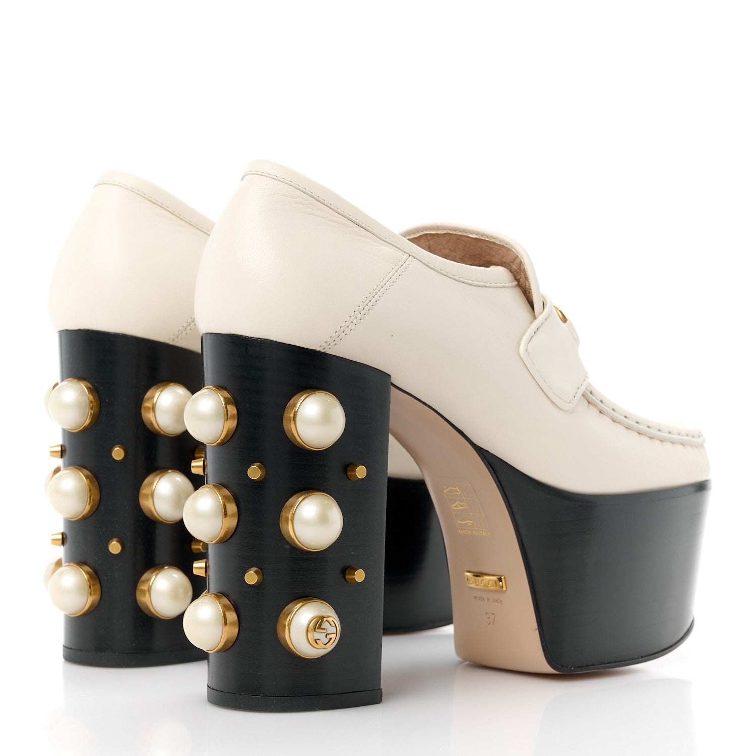 Gucci Malaga Kid Pearl Studded Vegas Platform Loafers 37 Mystic White 4 of 11