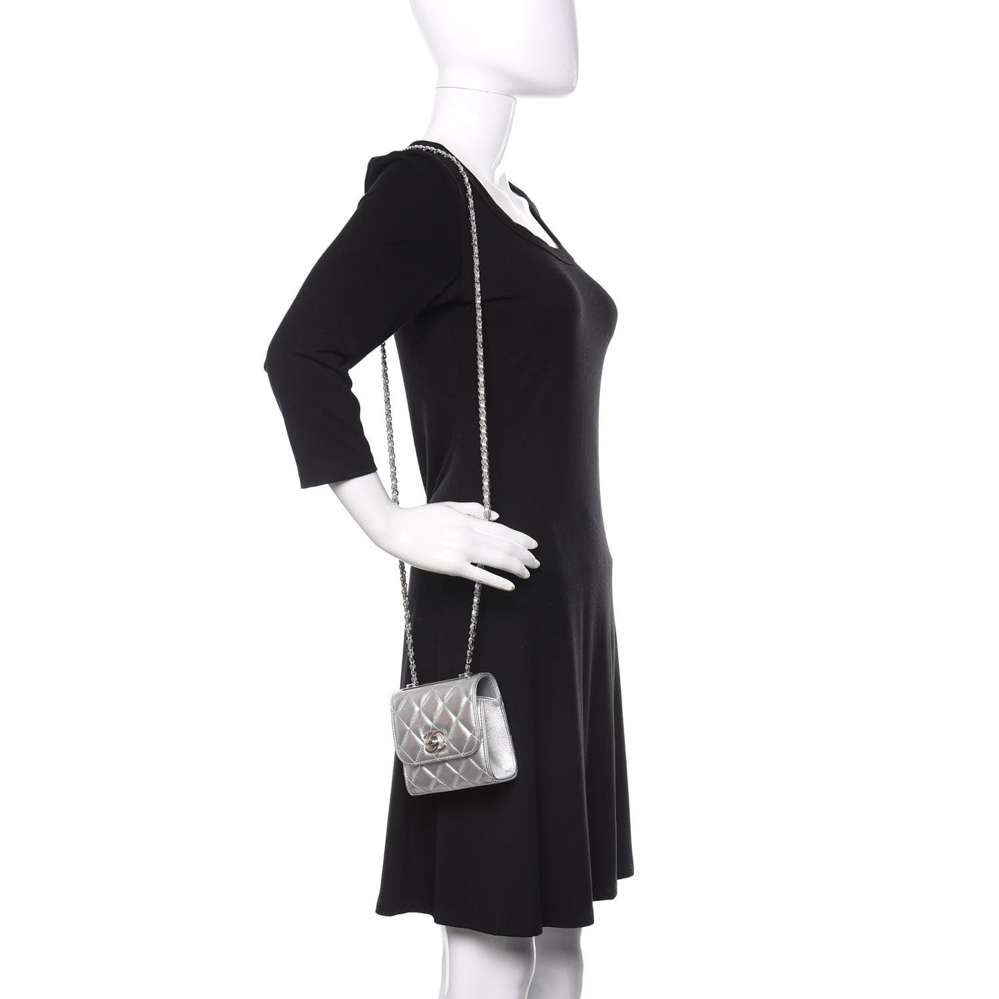 Metallic Lambskin Quilted Mini Trendy CC Clutch With Chain Silver