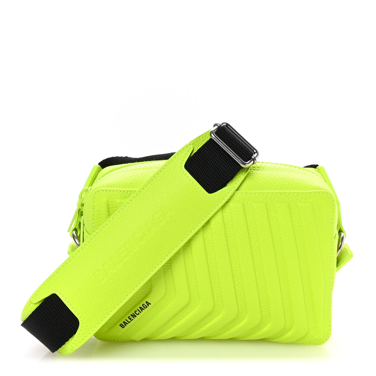 Balenciaga Grained Calfskin Embossed Car Camera Bag Yellow Fluo