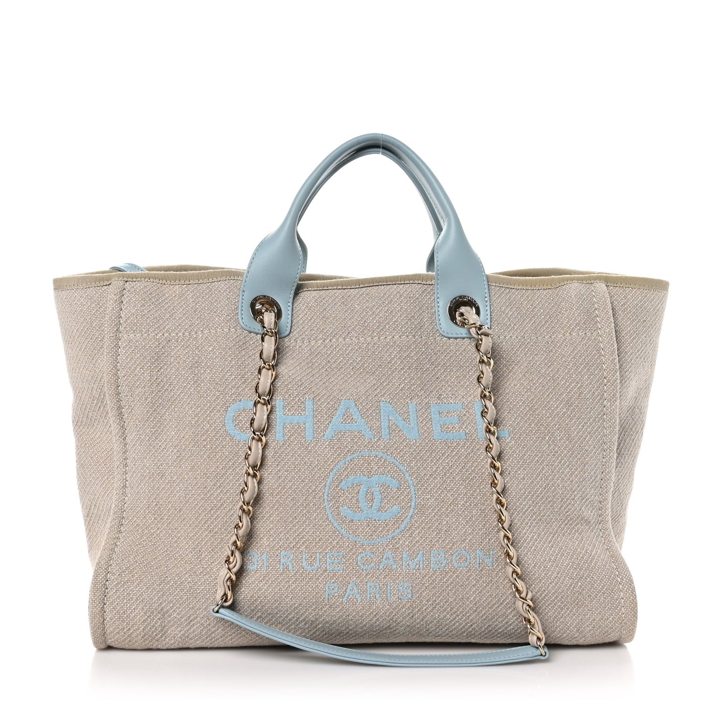 Mixed Fibers Calfskin Medium Deauville Tote Grey Light Blue