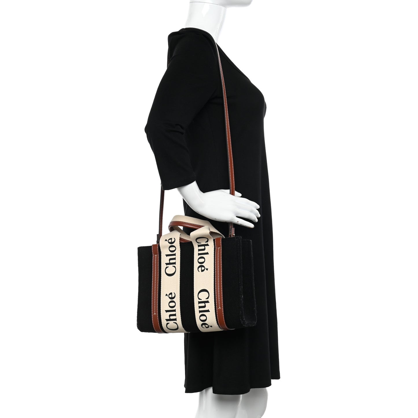 Felt Calfskin Small Woody Ribbon Tote With Strap Black