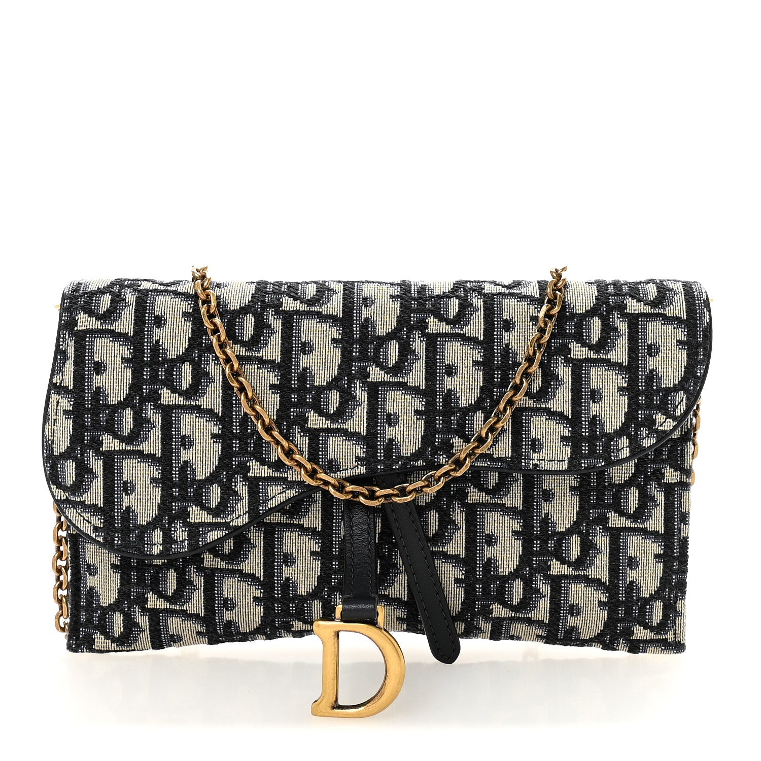 Christian Dior Oblique Saddle Chain Long Wallet Blue 1894545
