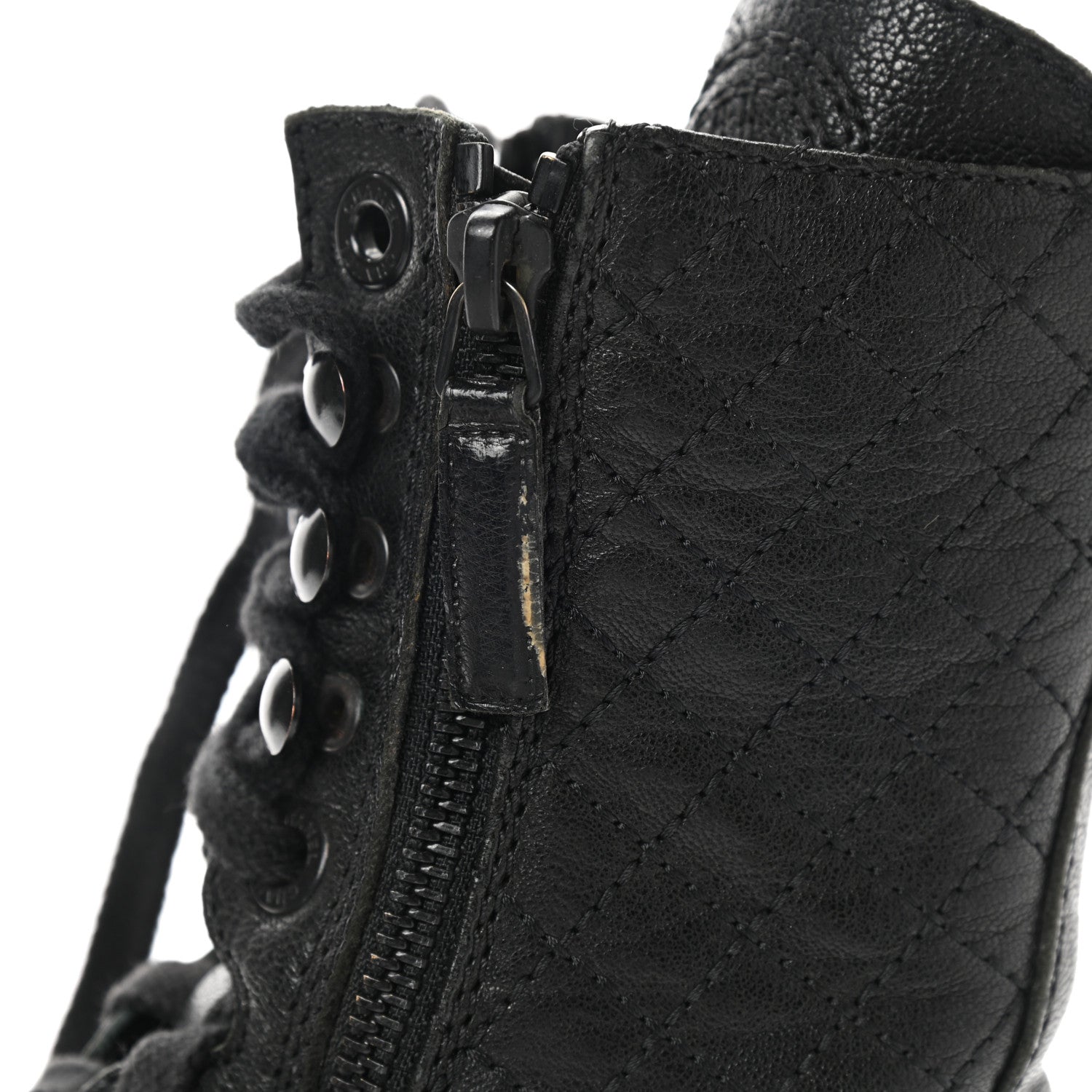 Chanel Sheepskin Quilted CC Tall Lace Up Combat Boots 36 Black 9 of 18