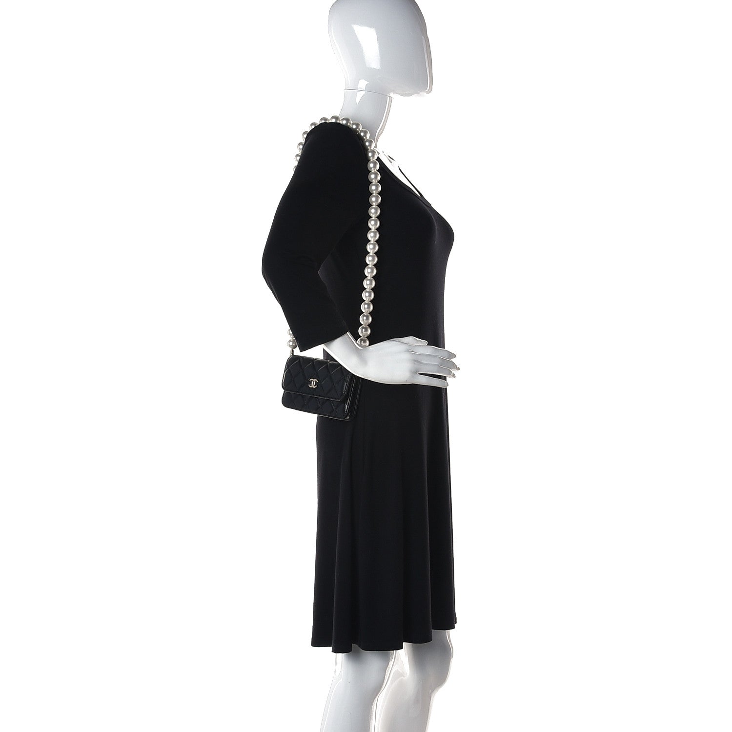 Chanel Calfskin Quilted Maxi Pearls Clutch With Chain Black 2 of 9