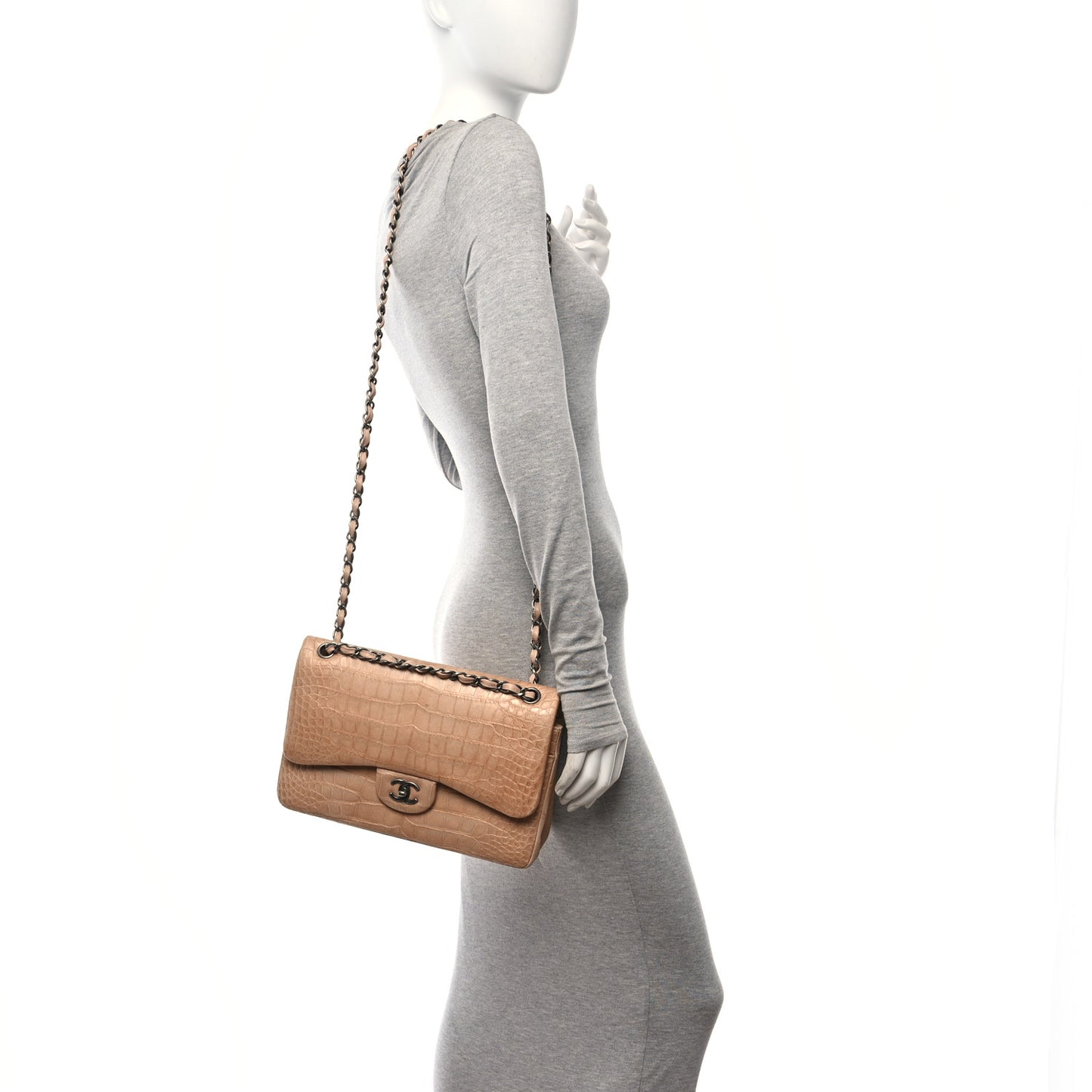Iridescent Alligator Jumbo Double Flap Beige
