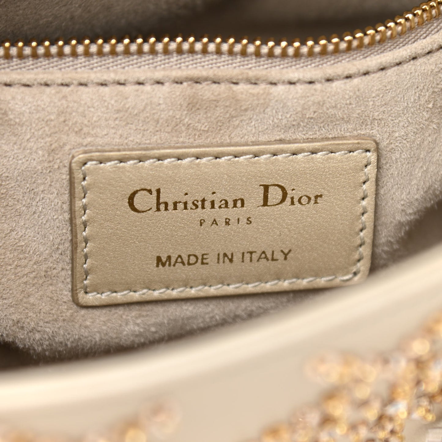 Metallic Lambskin Crystal Cannage Mini Lady Dior Platinum