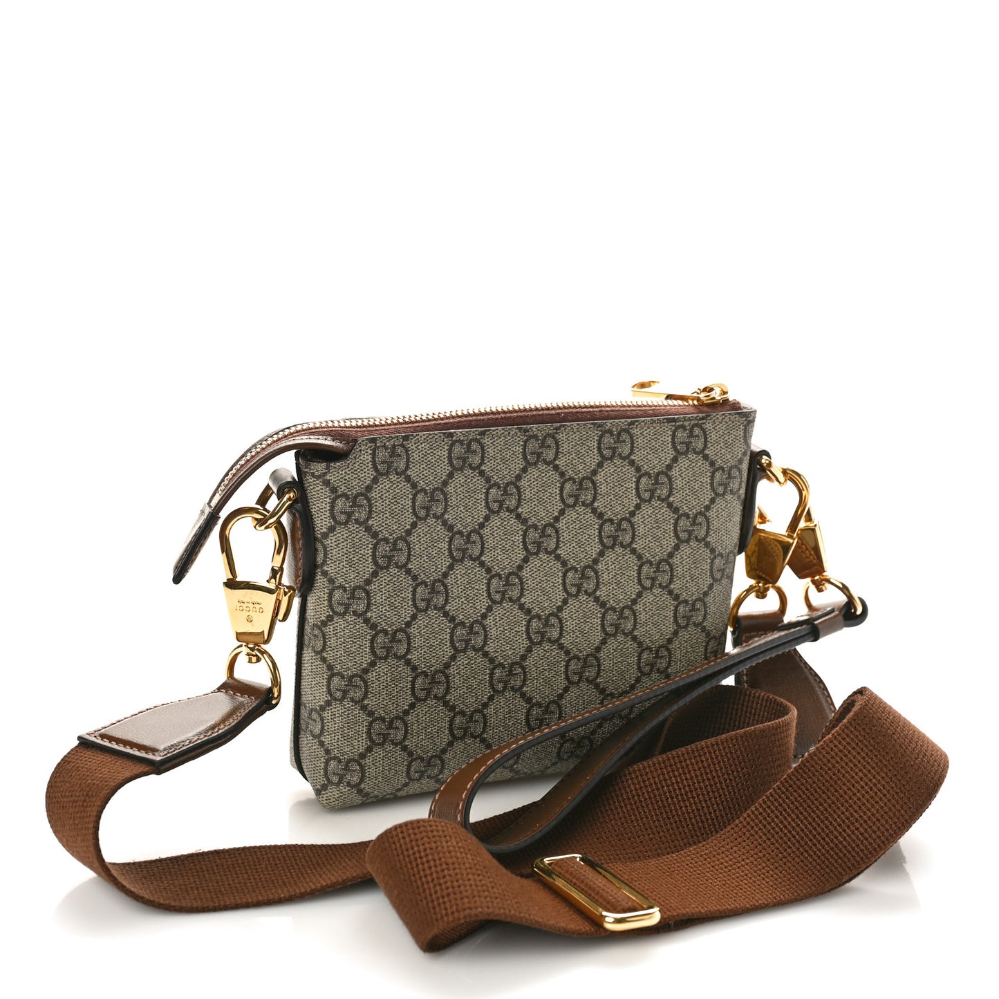 GG Supreme Monogram Azalea Calfskin Small Retro Interlocking G Wristlet Messenger Bag Beige Ebony Brown Sugar