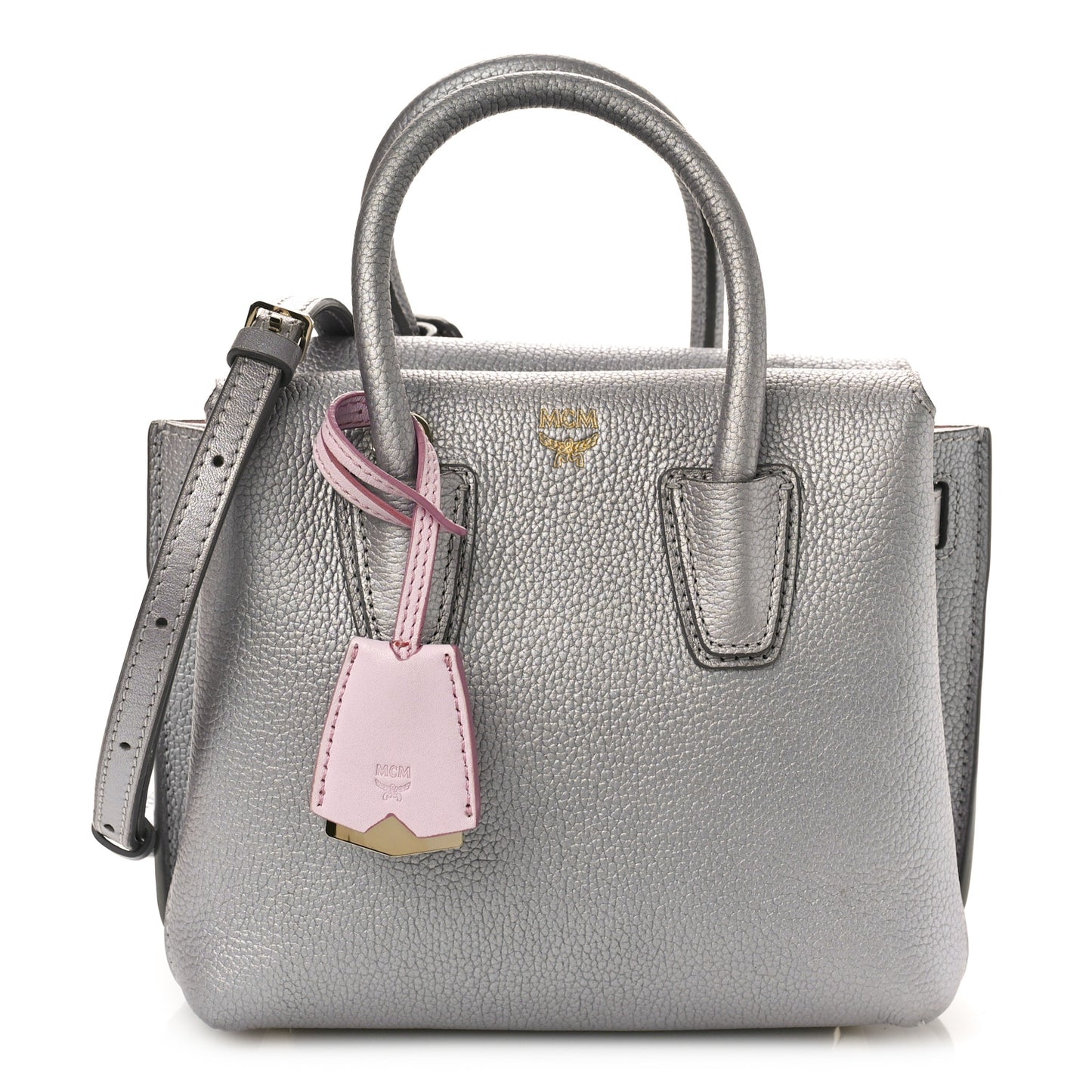 Metallic Grained Calfskin Mini Milla Tote Spike Silver