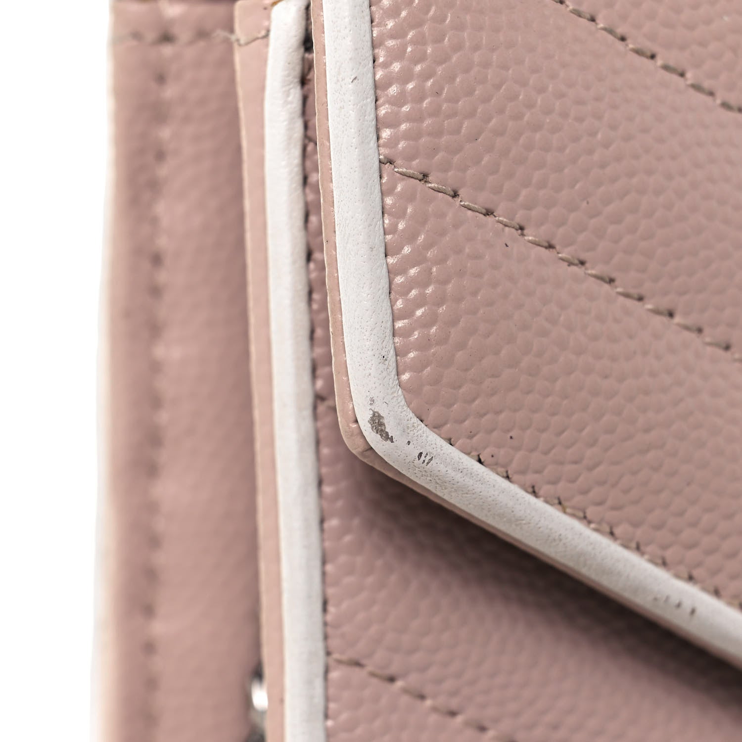 Saint Laurent Grain De Poudre Matelasse Chevron Monogram Envelope Chain Wallet Pink White 15 of 23