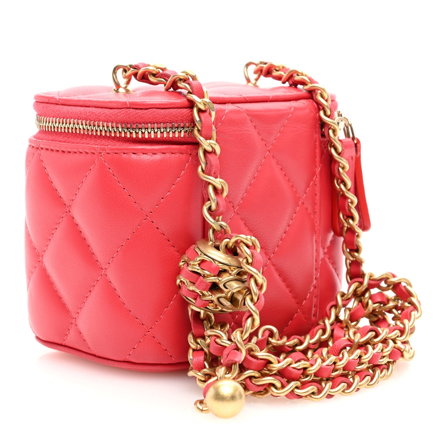 Lambskin Quilted Pearl Crush Mini Vanity Case With Chain Dark Pink