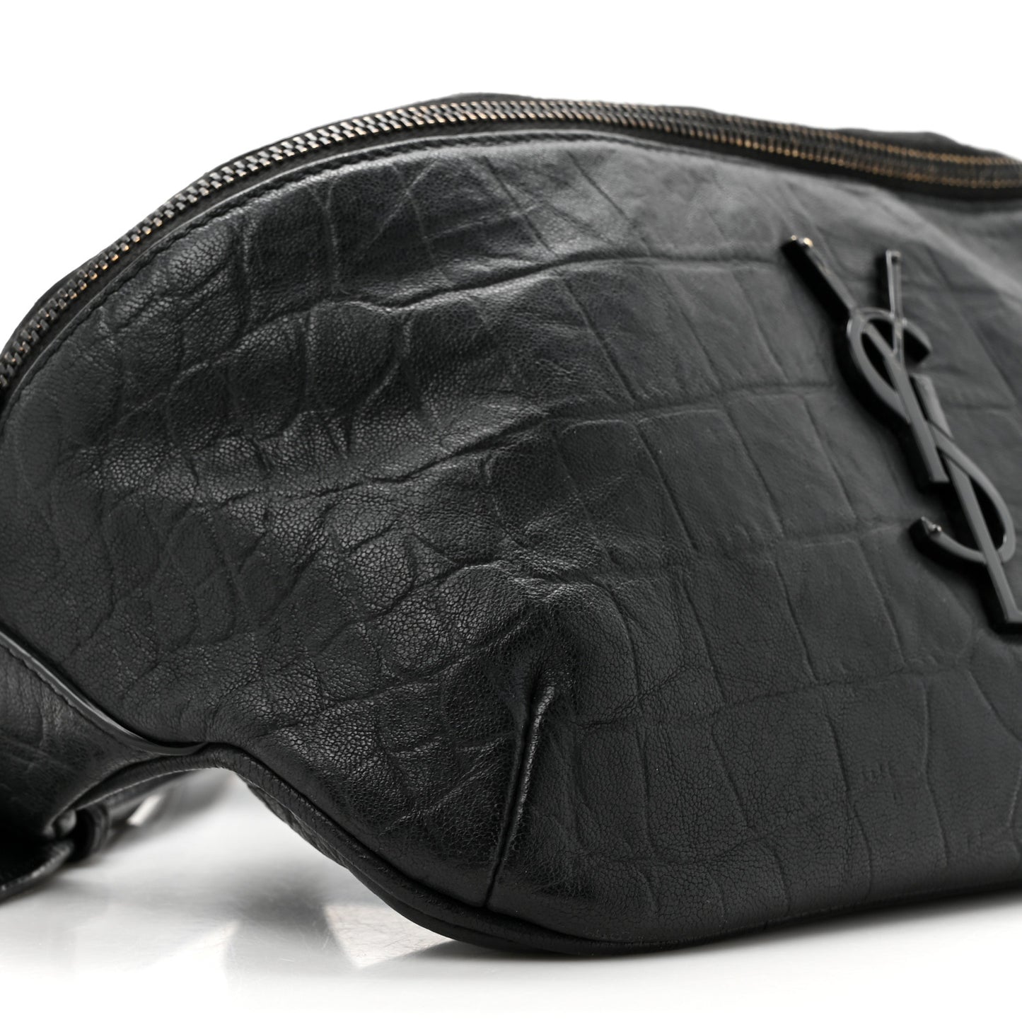 Calfskin Crocodile Embossed Monogram Belt Bag Black