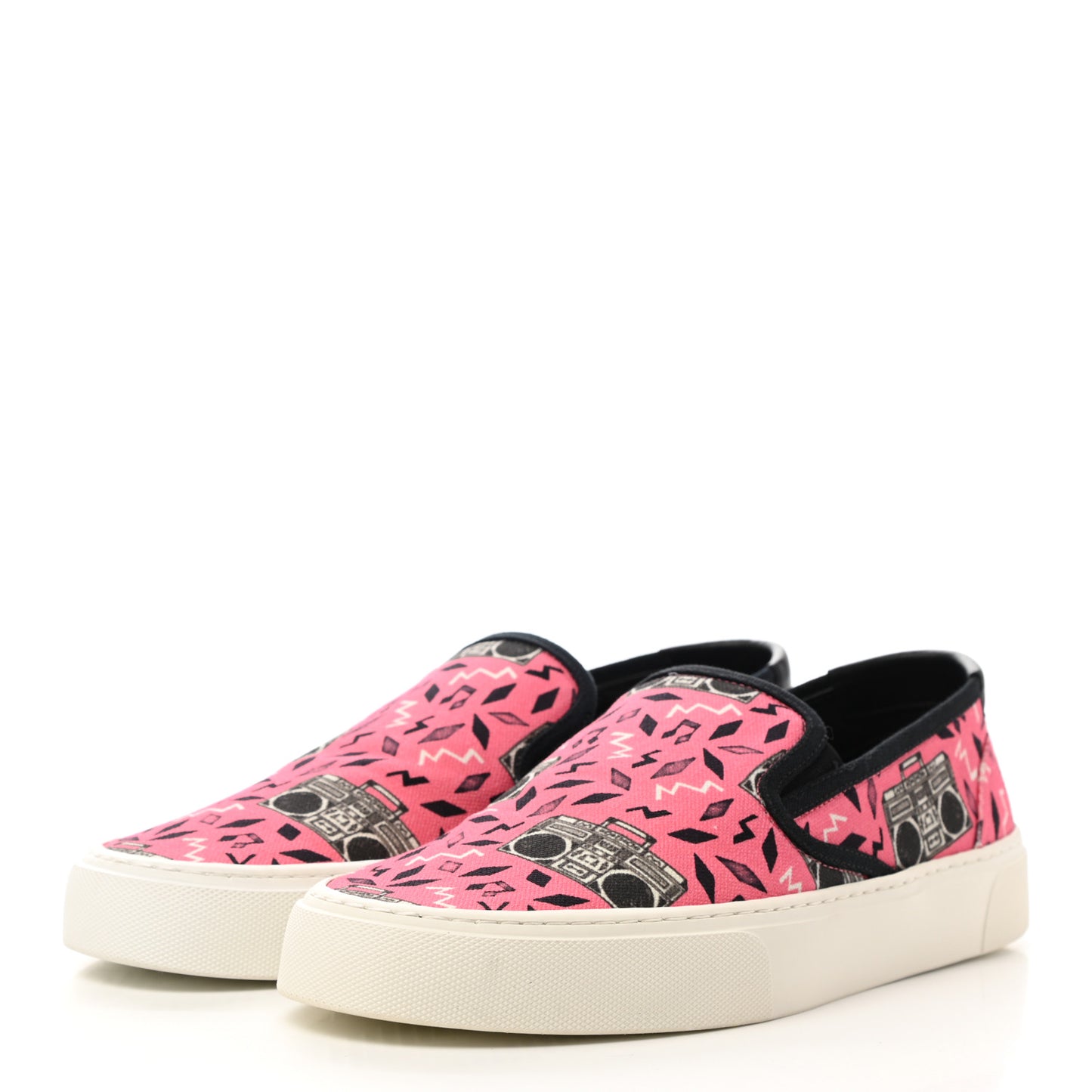 Canvas Radio Print Mens Venice Slip On Sneakers 41 Pink Black White