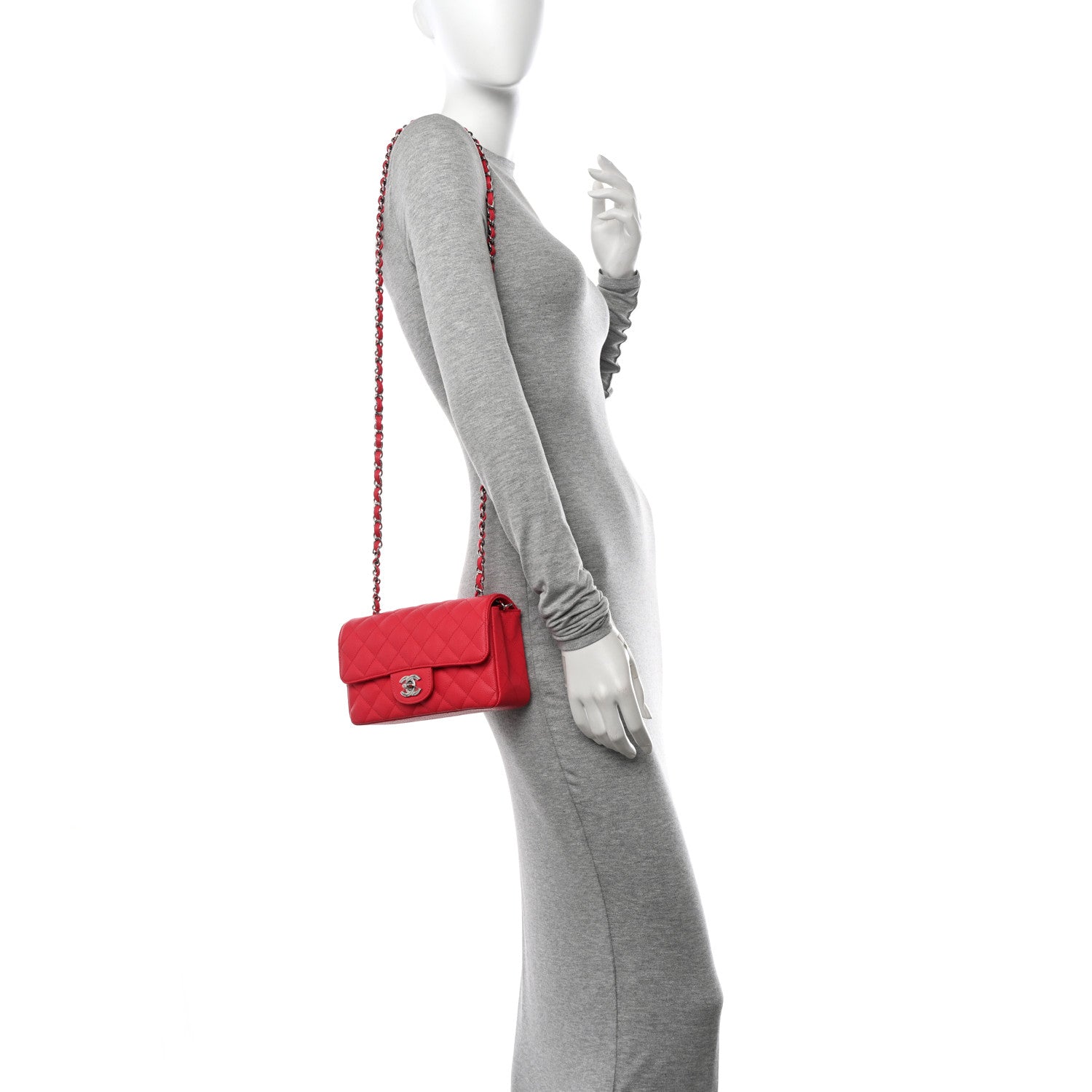 Chanel Caviar Quilted Mini Rectangular Flap Light Red 2 of 10