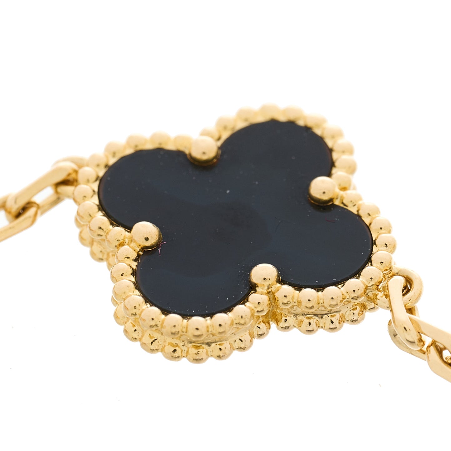 18K Yellow Gold Black Onyx 5 Motifs Vintage Alhambra Bracelet