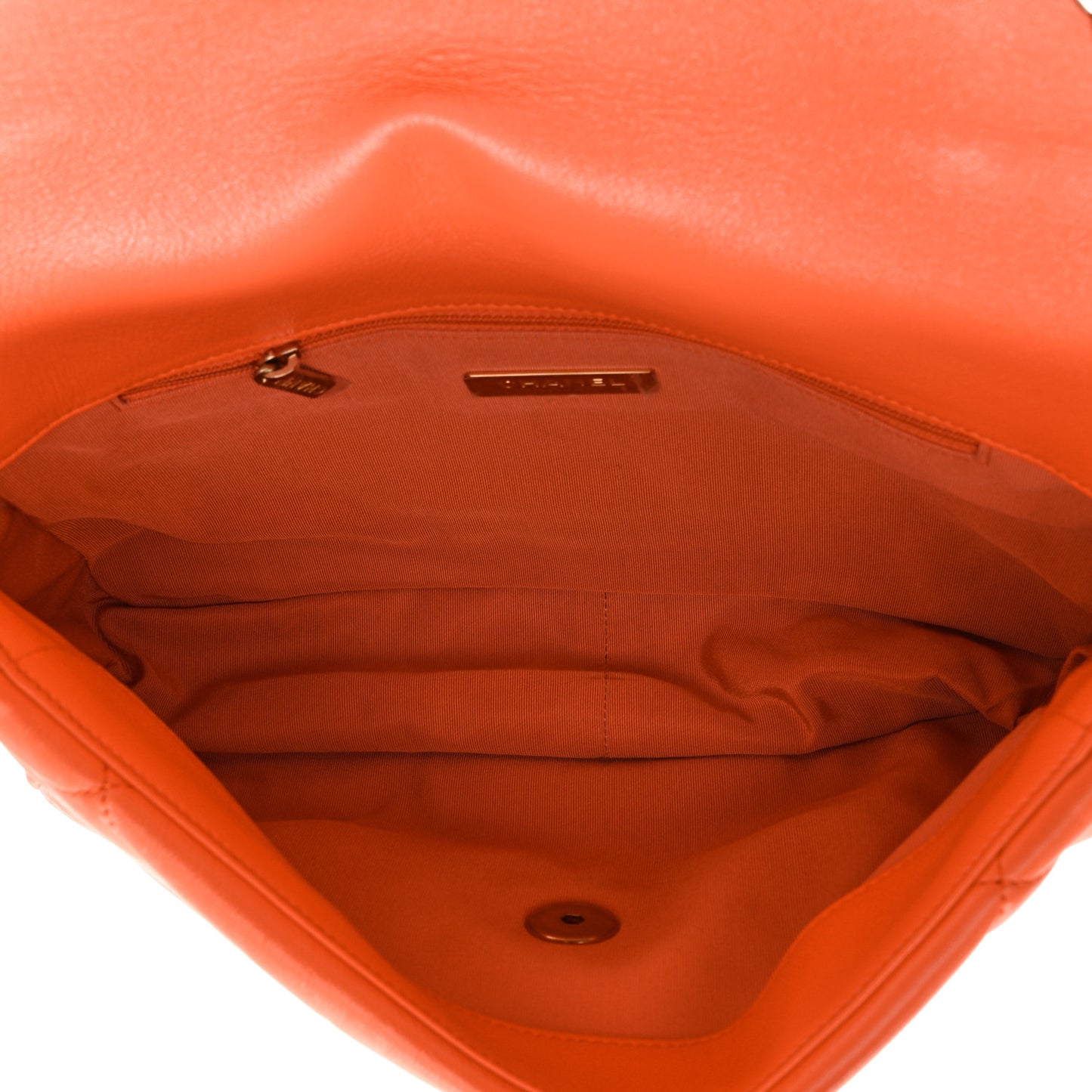 Lambskin Quilted Large Chanel 19 Flap Orange