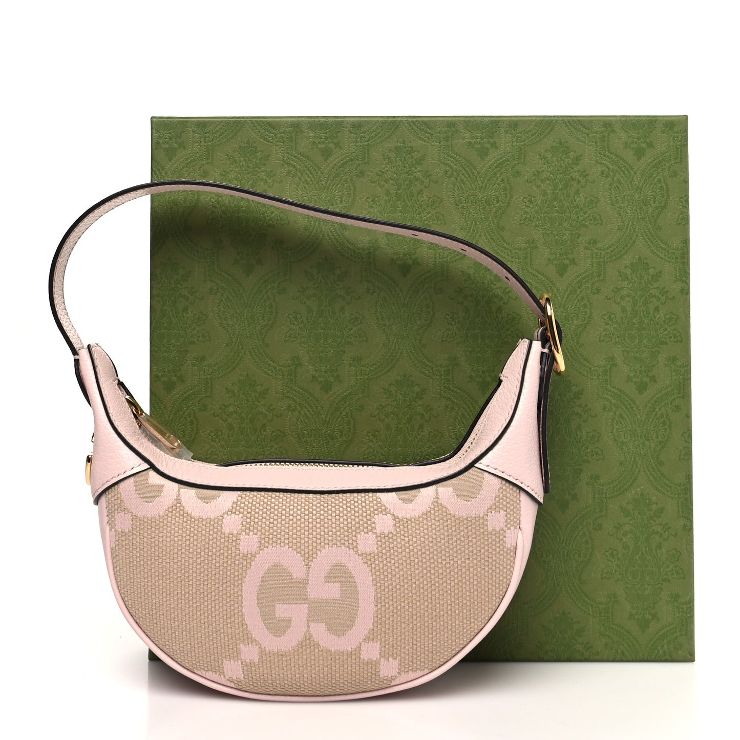 Monogram Jumbo GG Textured Dollar Calfskin Mini Ophidia Half Moon Hobo Beige Perfect Pink