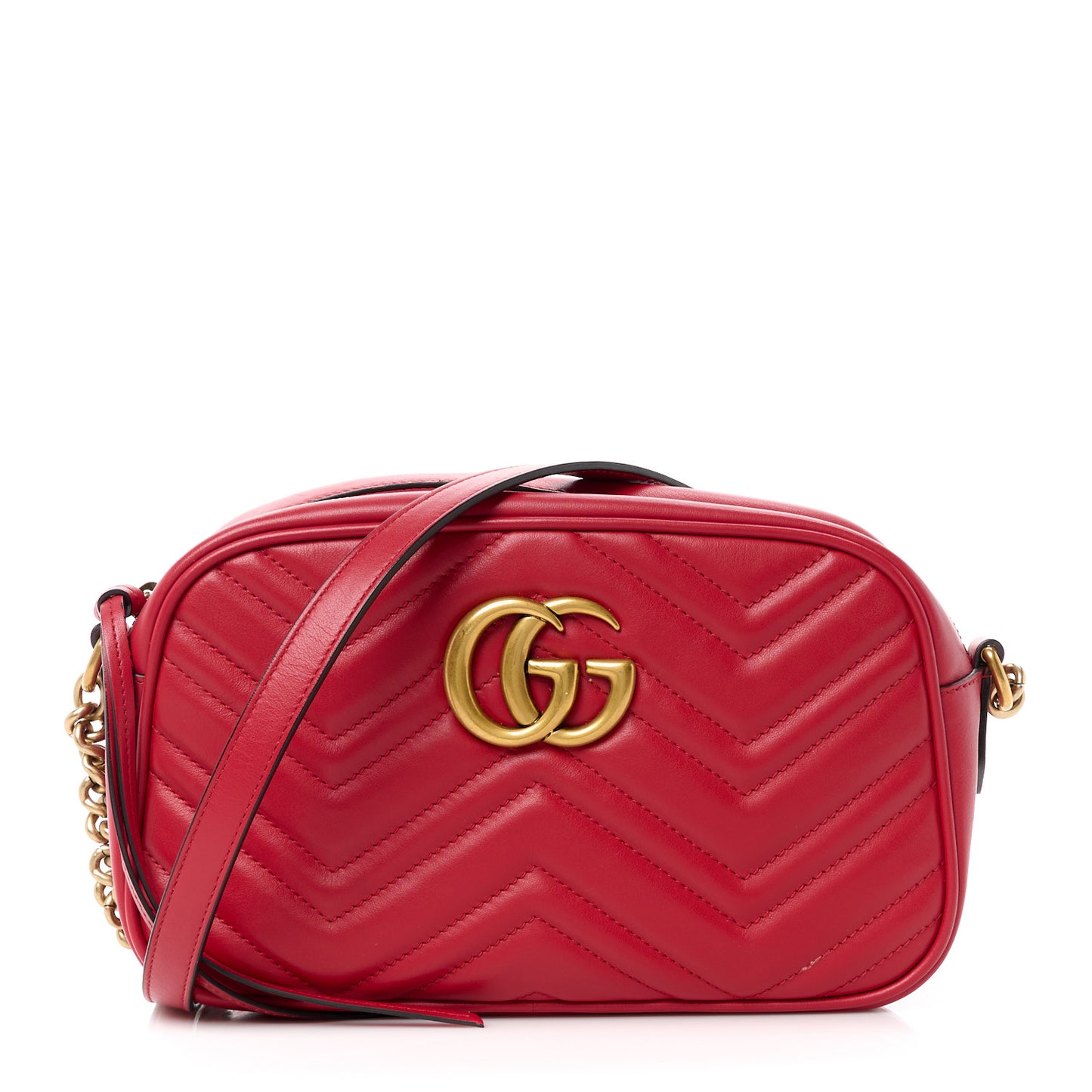 Calfskin Matelasse Small GG Marmont Chain Shoulder Bag Hibiscus Red