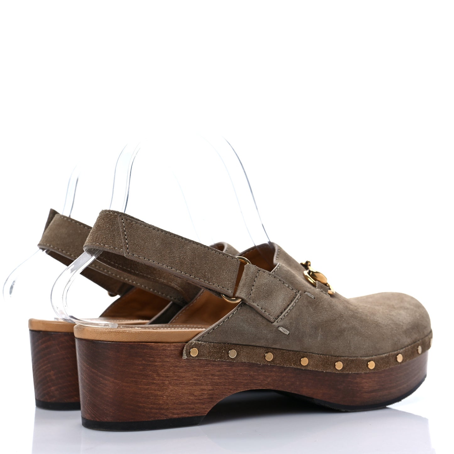 Suede Horsebit Amstel Slingback Clogs 38 Taupe