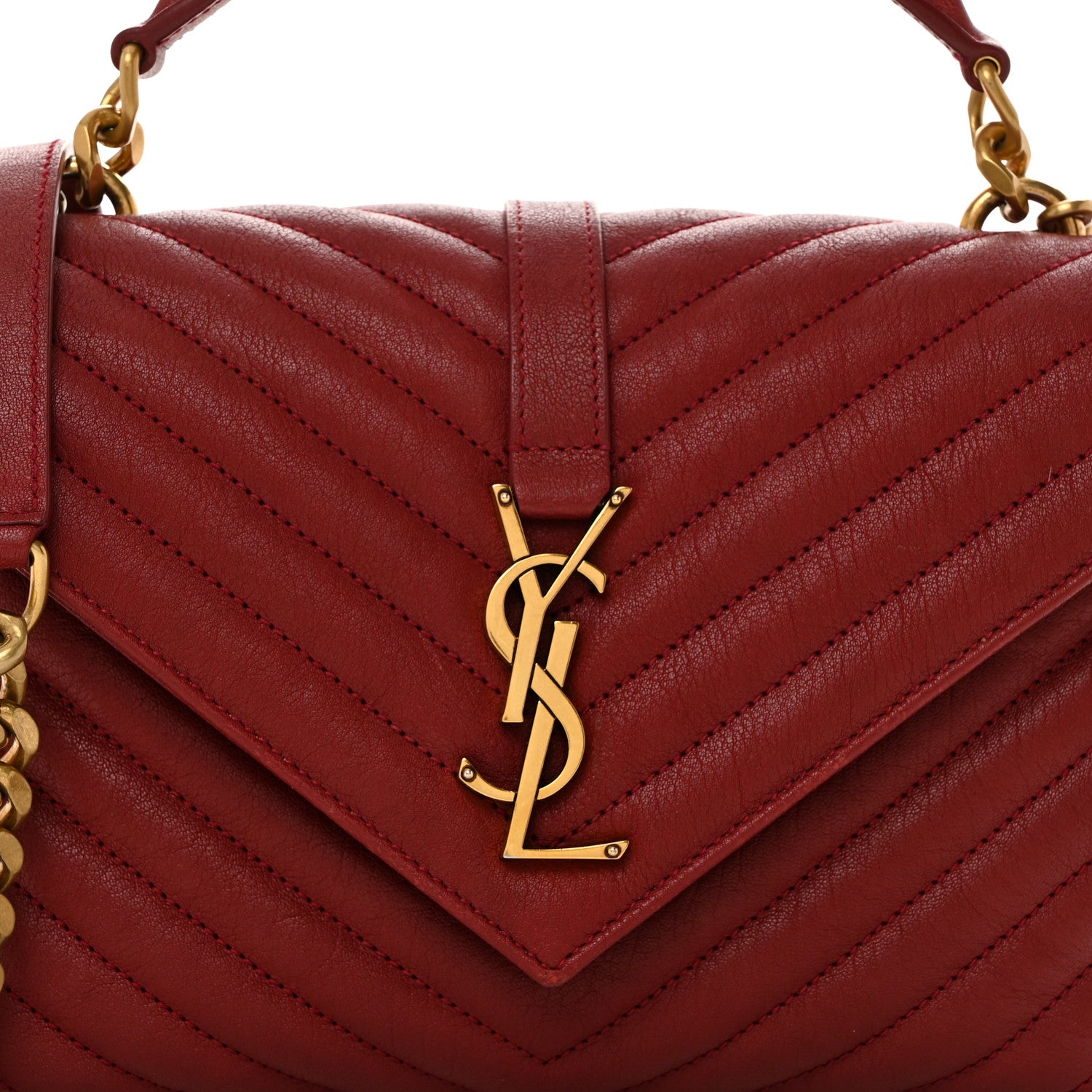 Saint Laurent Sheepskin Matelasse Chevron Monogram Medium College Bag Opyum Red 9 of 11