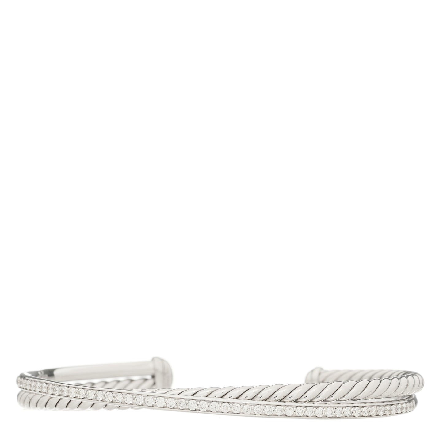 Sterling Silver Diamond Crossover Two Row Cuff Bracelet