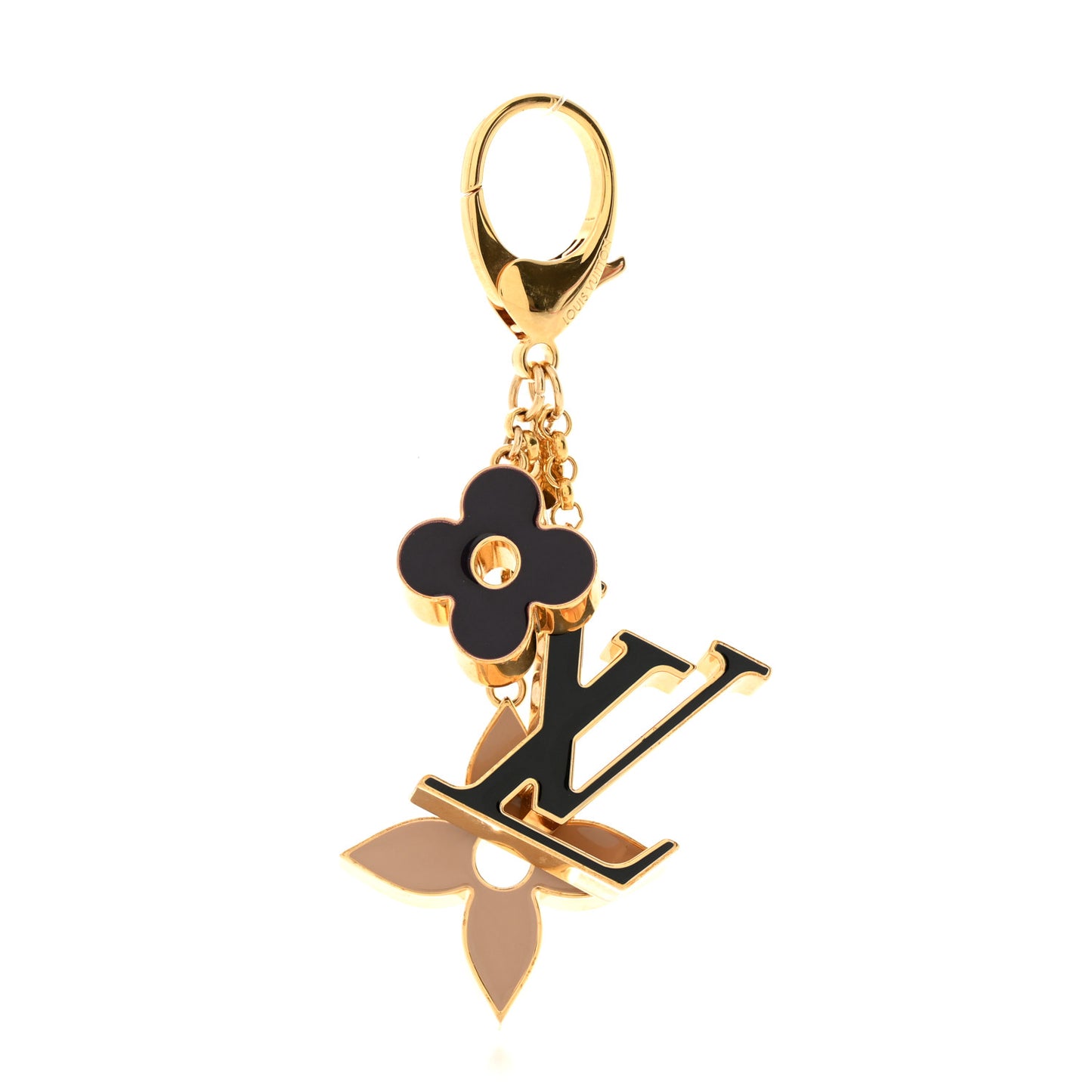 Metal Enamel Fleur De Monogram Bag Charm Dore