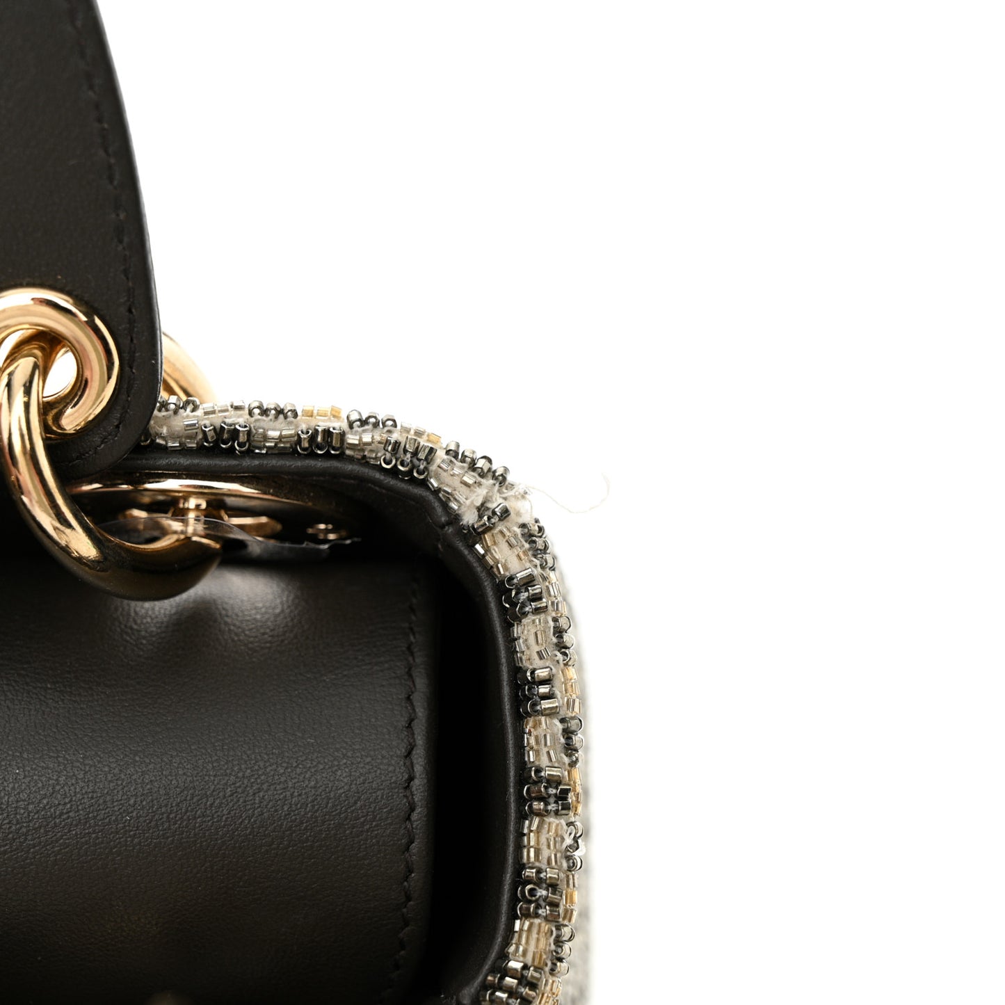 Calfskin Beaded Checkered Mini Lady Dior Grey White