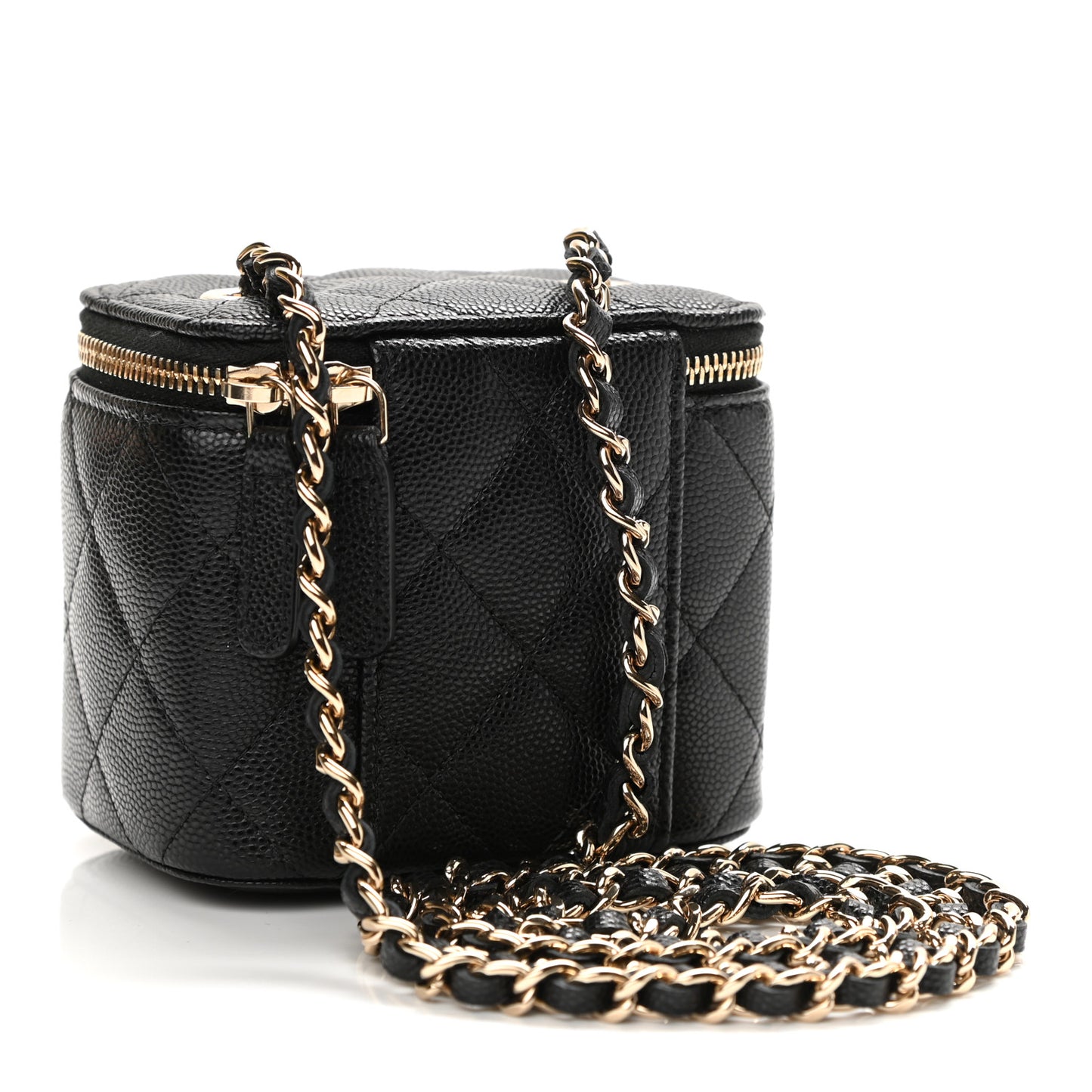 Caviar Quilted Mini Vanity Case With Chain Black